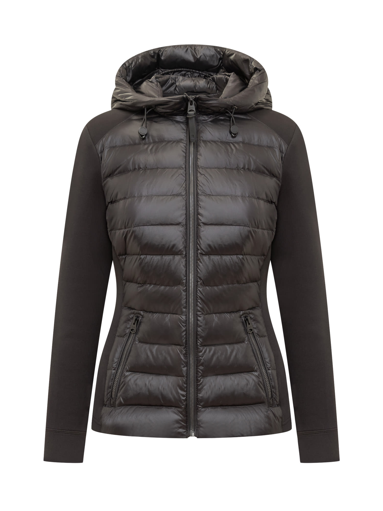 Mackage Della-r Hooded Cotton-blend Jersey And Quilted Padded Recycled-shell Jacket In Black