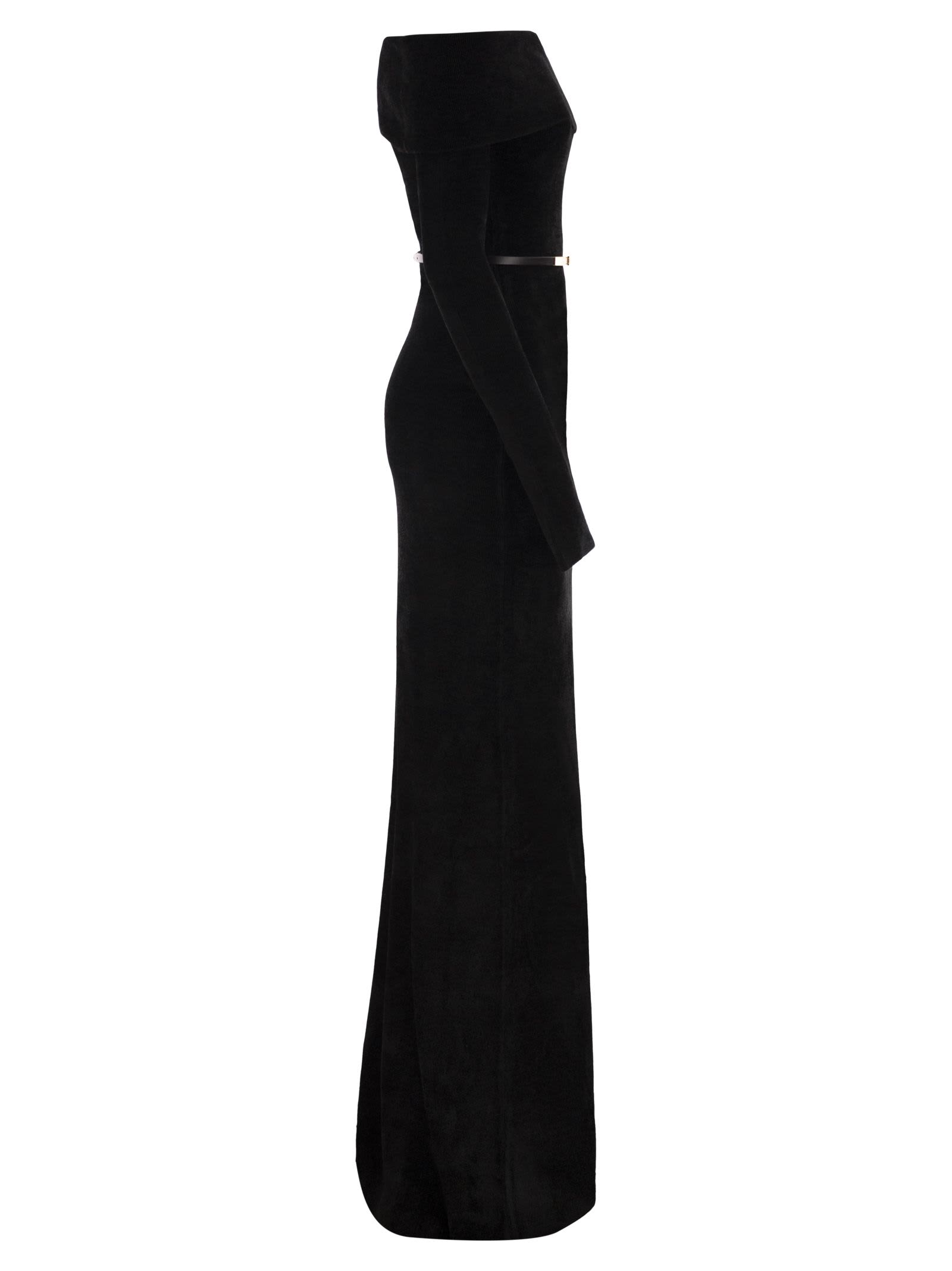 Elisabetta Franchi Red Carpet Chenille Dress With Belt In Black