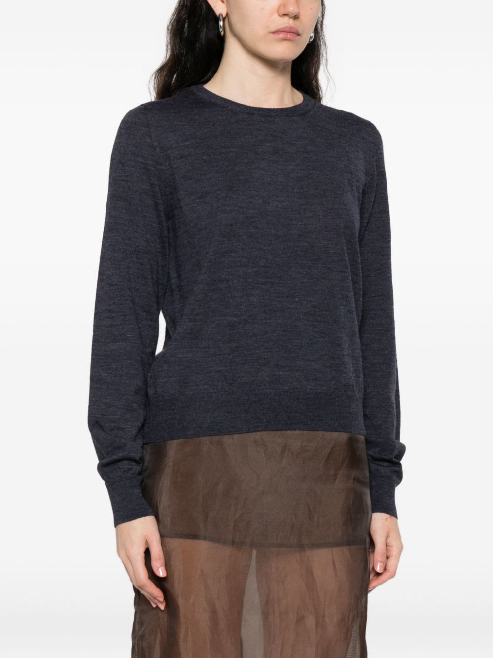 Maison Margiela Lightweight Wool Crewneck Long Sleeve Sweater In Blue