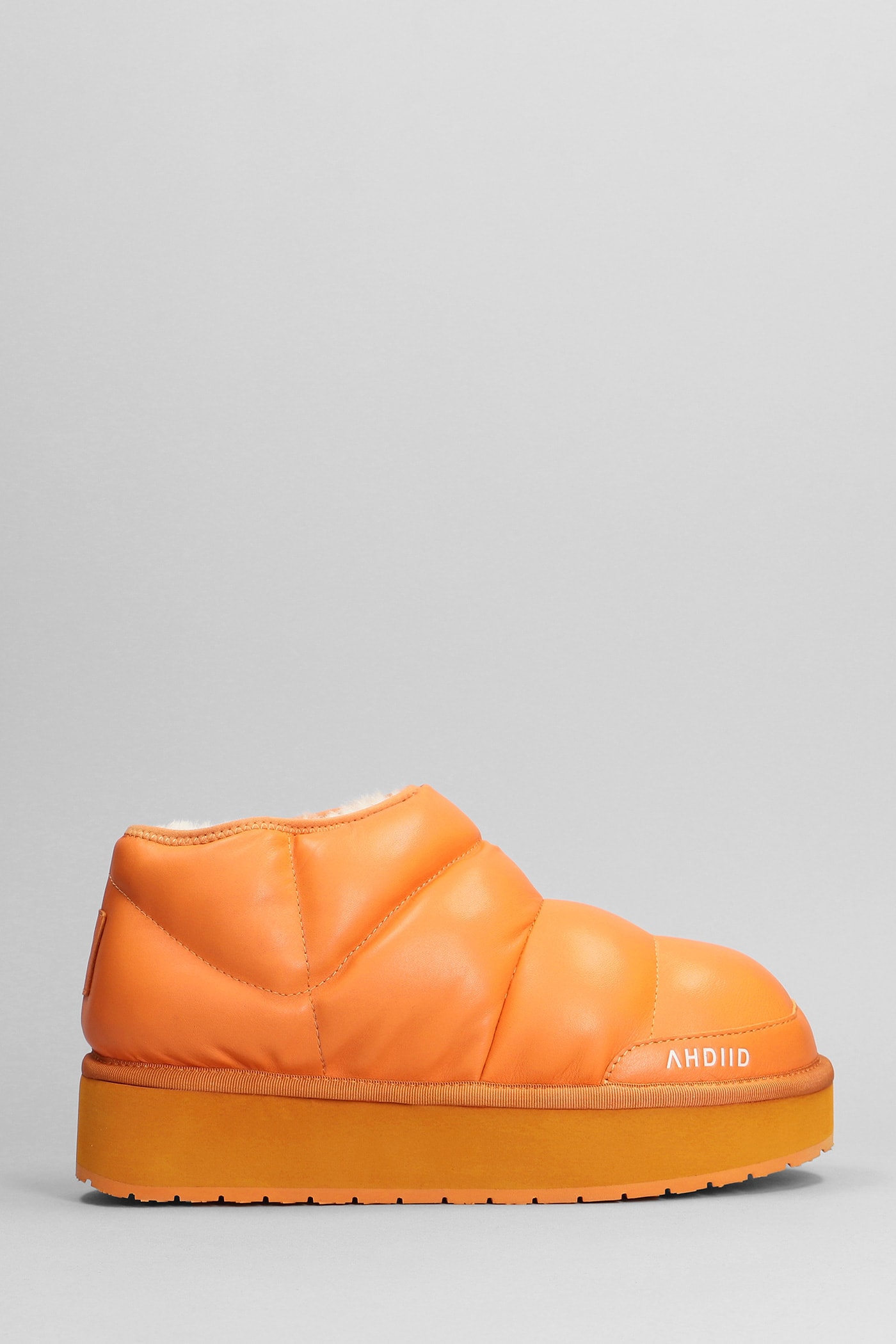 Ahdiid Los Angeles Low Heels Ankle Boots In Orange Leather