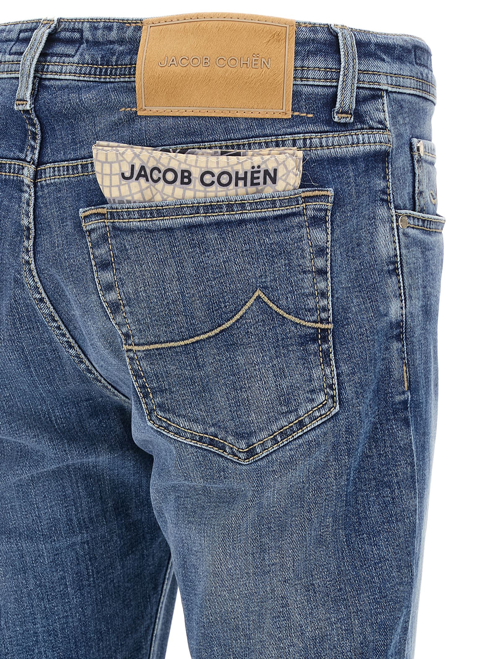 Jacob Cohen Belt Loops Contrast Stitching Faded Jeans In Blue