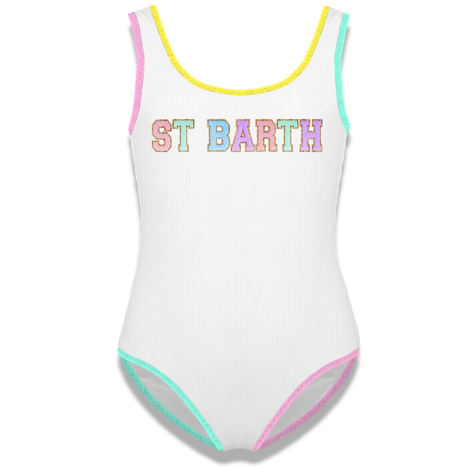 Mc2 Saint Barth Kids' Girl One Piece Swimsuit With Piping In White