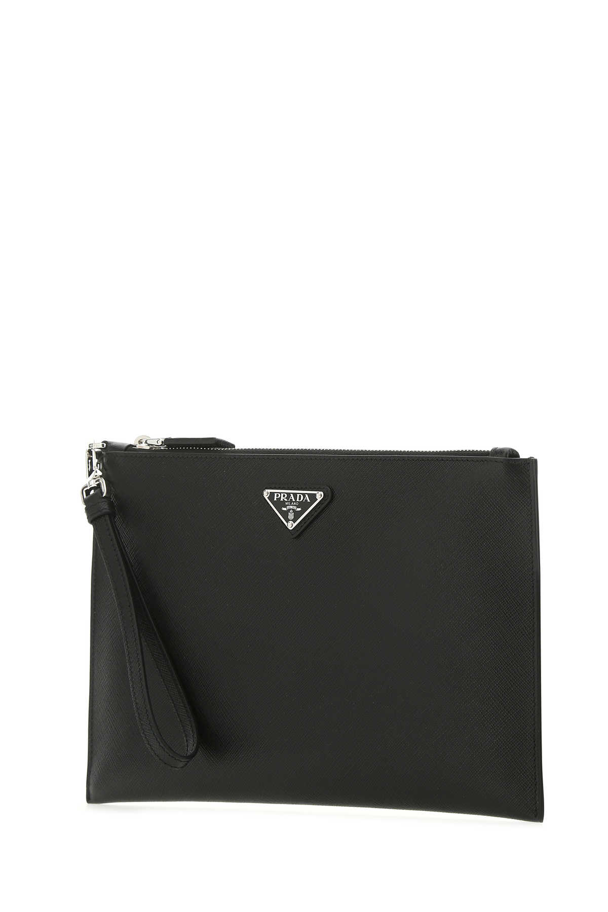 Prada Black Leather Clutch In Black