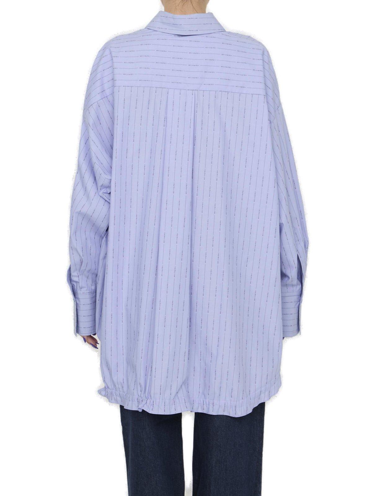 Shop Attico Striped Drawstring-hem Asymmetric Shirt In Blue