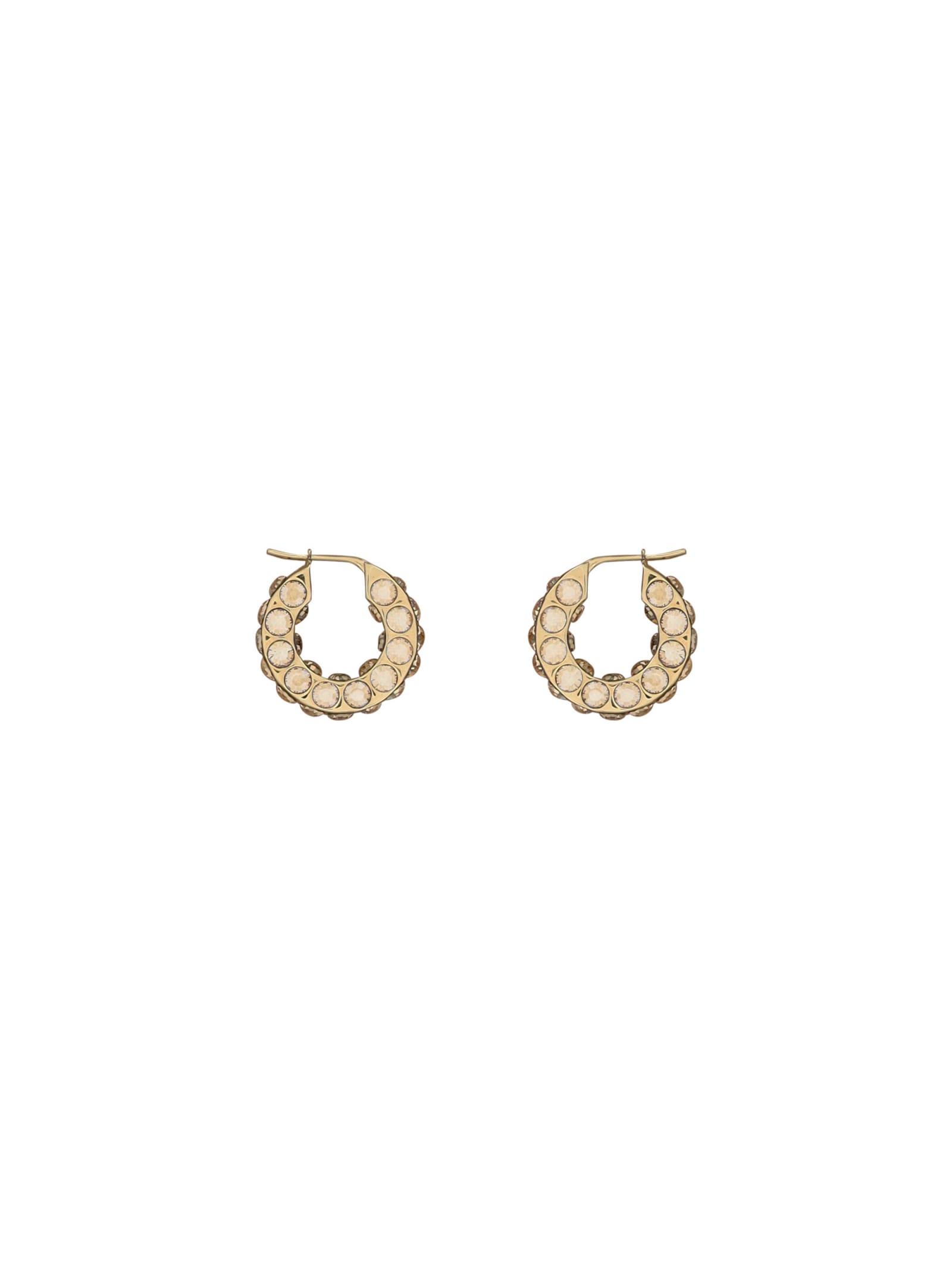 Shop Amina Muaddi Jah Hoop Small Earrings In Golden Honey Crystals & Gold Base