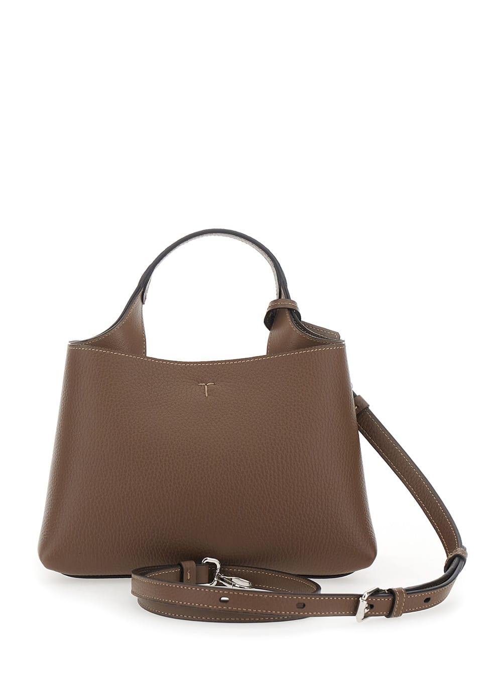 Tod's Brown Handbag With Embossed Logo And T Timeless Pendant In Grain Leather Woman In Brown