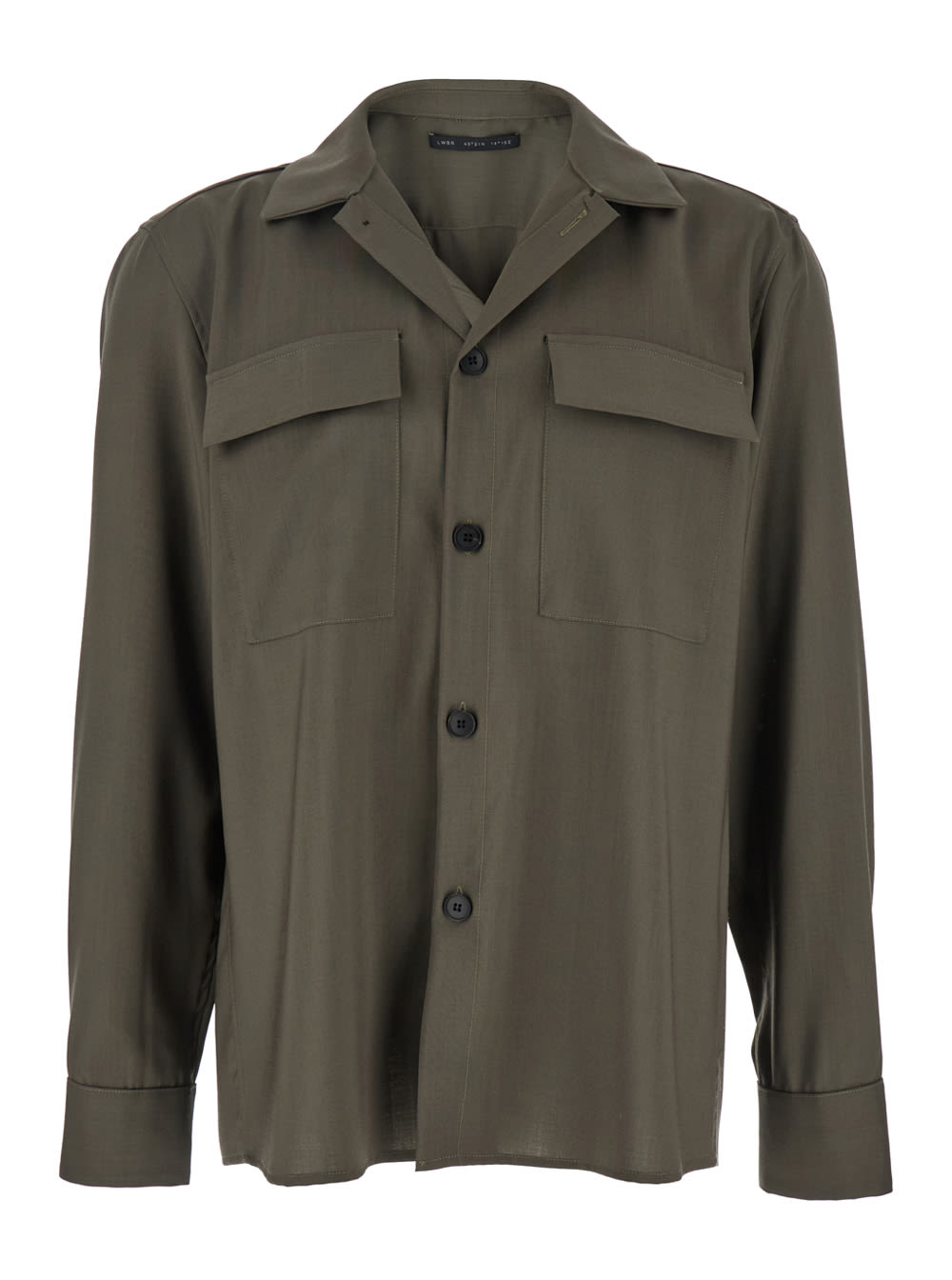 Green Shirt With Classic Collar And Applied Pockets On The Front In Fabric Man