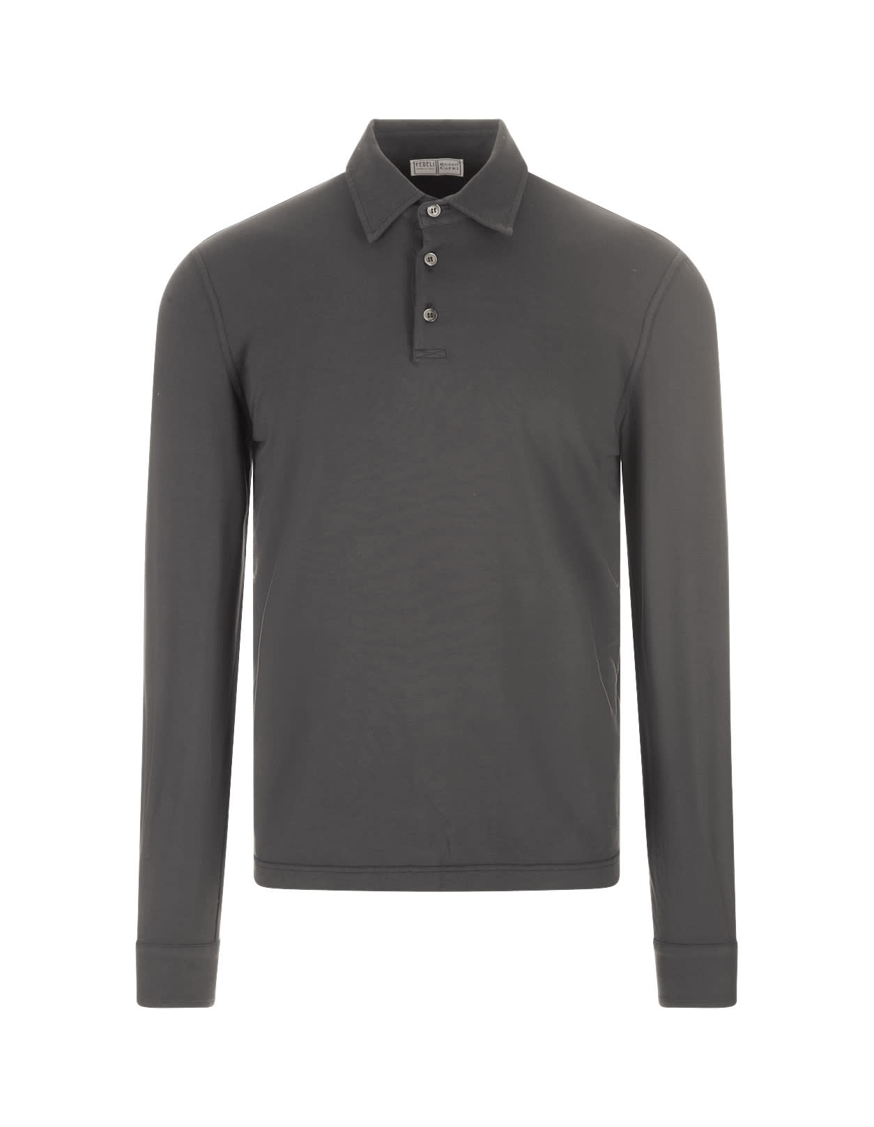 Shop Fedeli Dark Grey Long Sleeve Polo Shirt