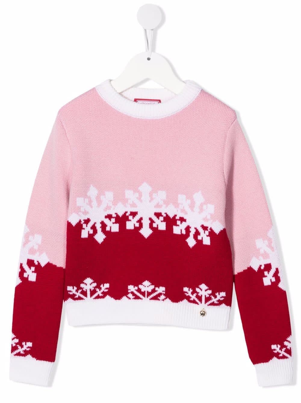 Simonetta Kids Color Block Sweater With Snowflakes