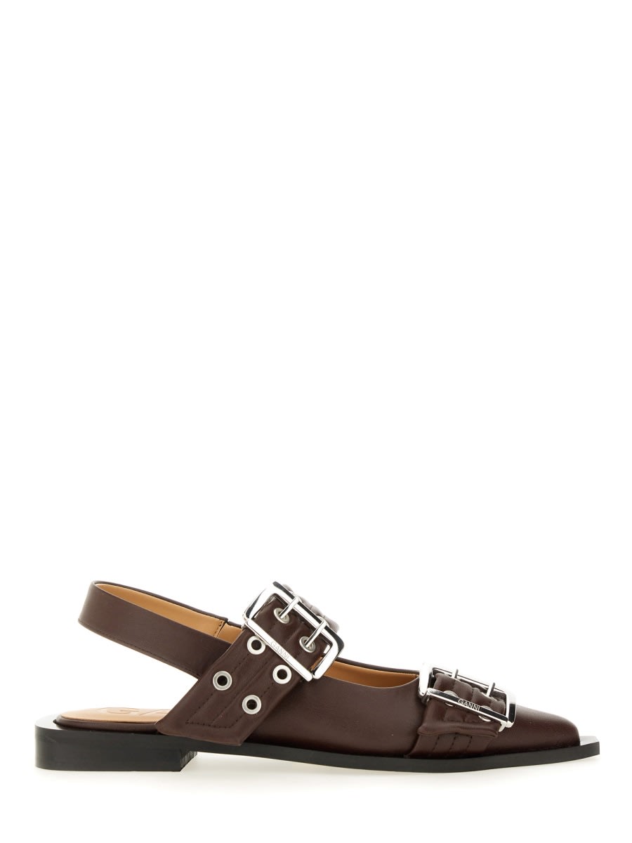 Shop Ganni Ballerina With Buckle In Brown