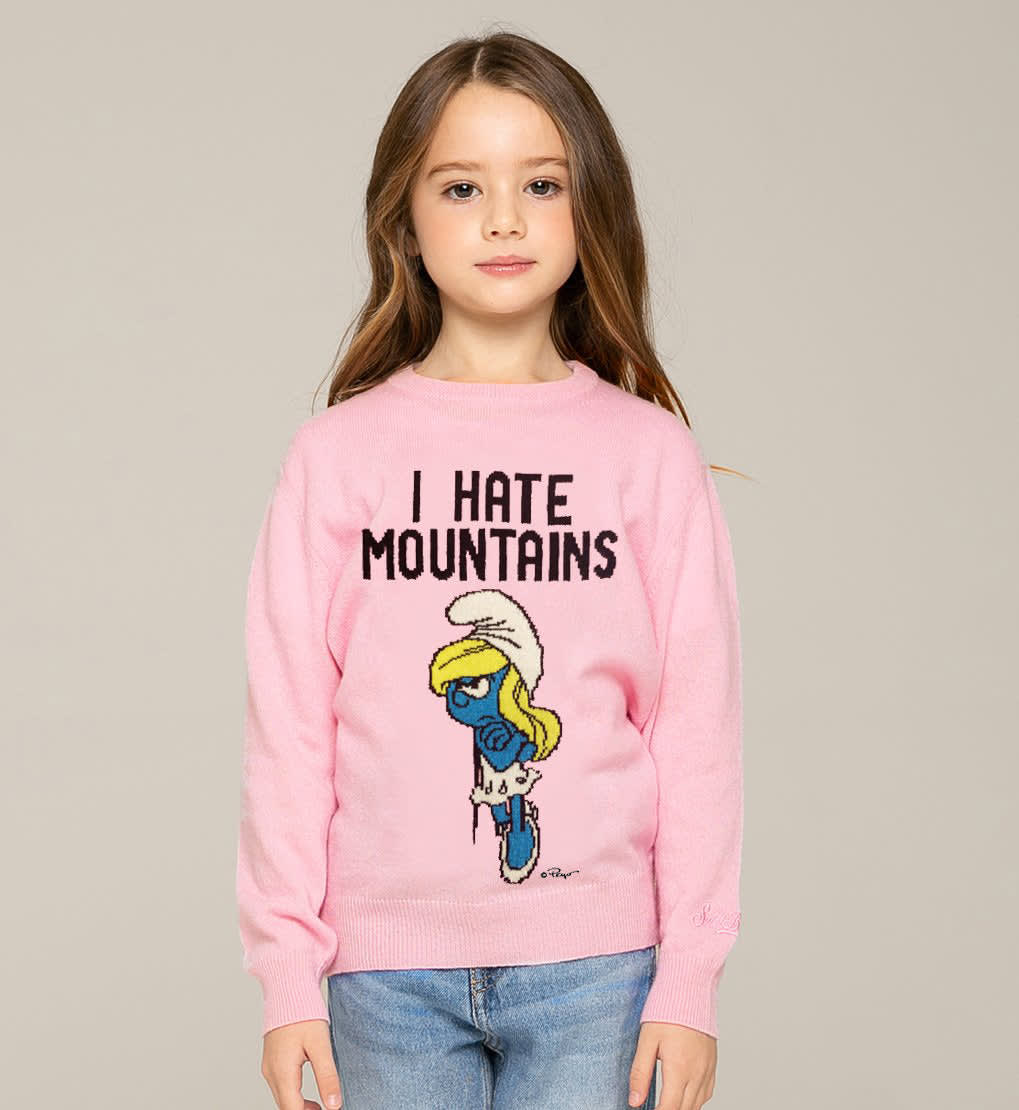 Mc2 Saint Barth Kids' Girl Sweater With Smurfette Jacquard Print In Pink
