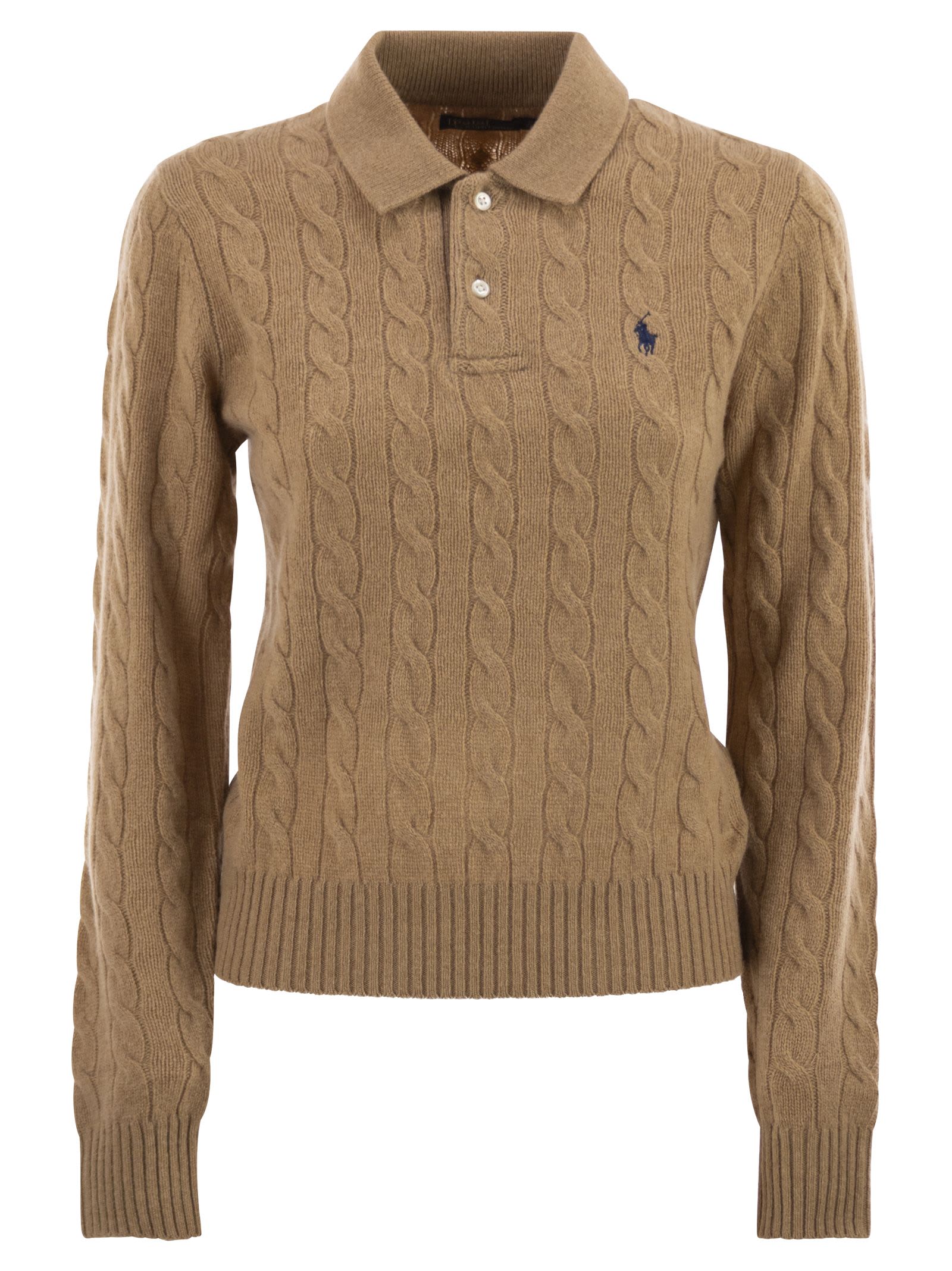 Polo Ralph Lauren Wool And Cashmere Polo Shirt With Cable Knit In Animal Print
