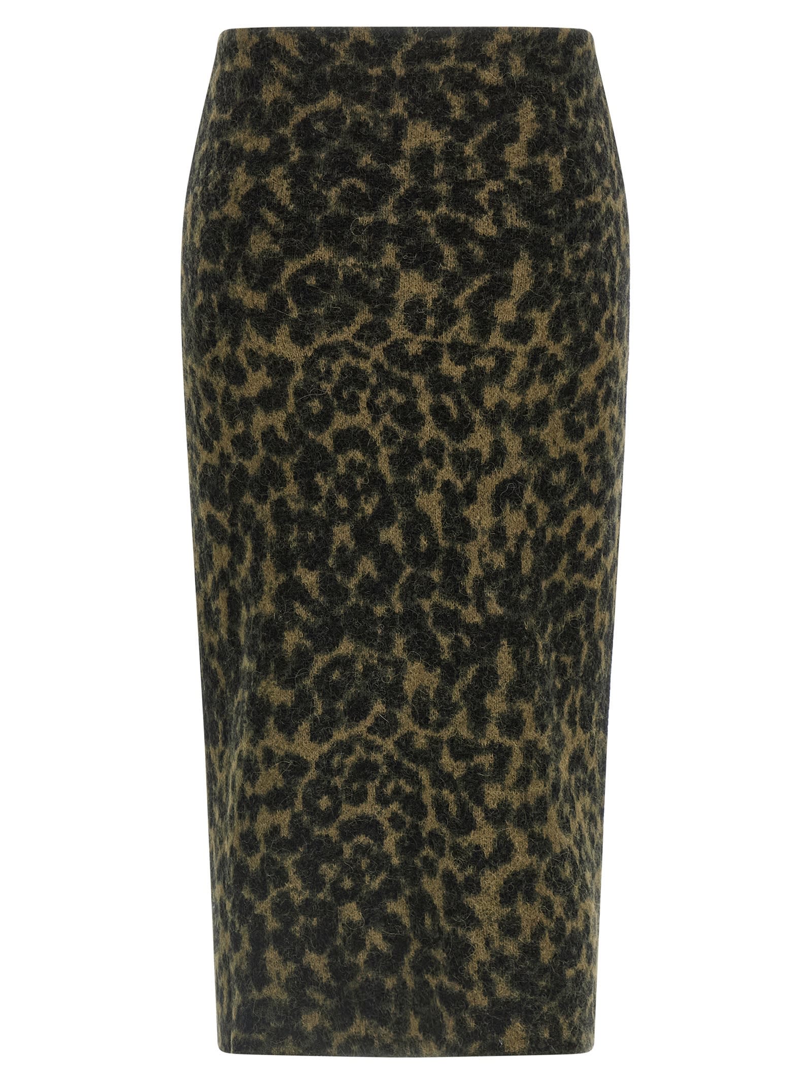 Nude Alpaca Wool Blend Animal Print Midi Skirt In Multi