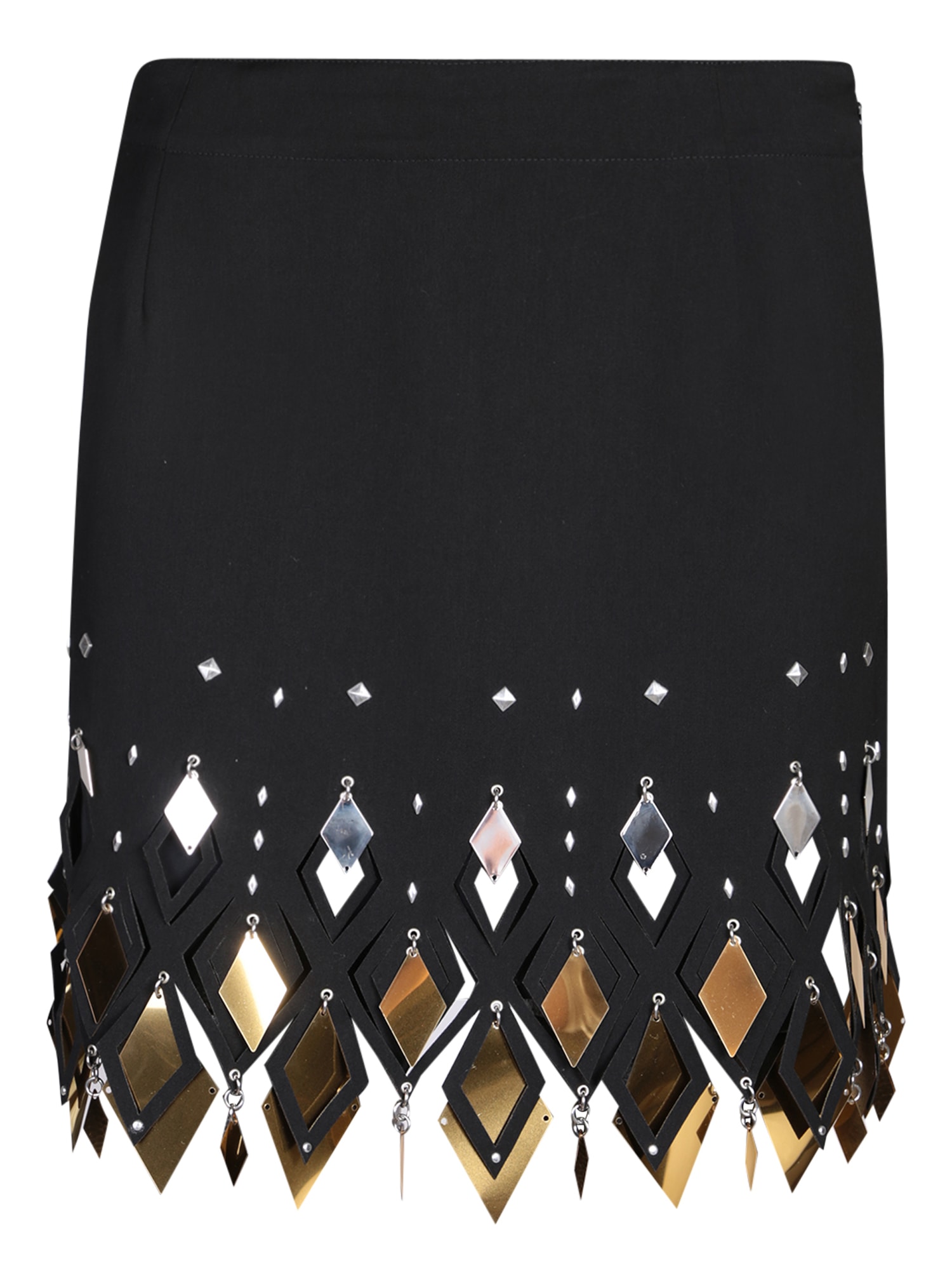 Black Mini Skirt With Diamond Shaped Appliqués
