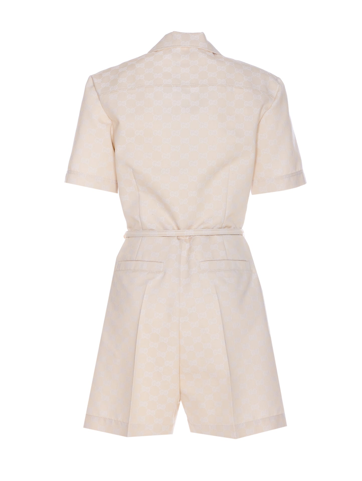 Gucci High Waist Belted Trousers With Patch Pockets In Beige
