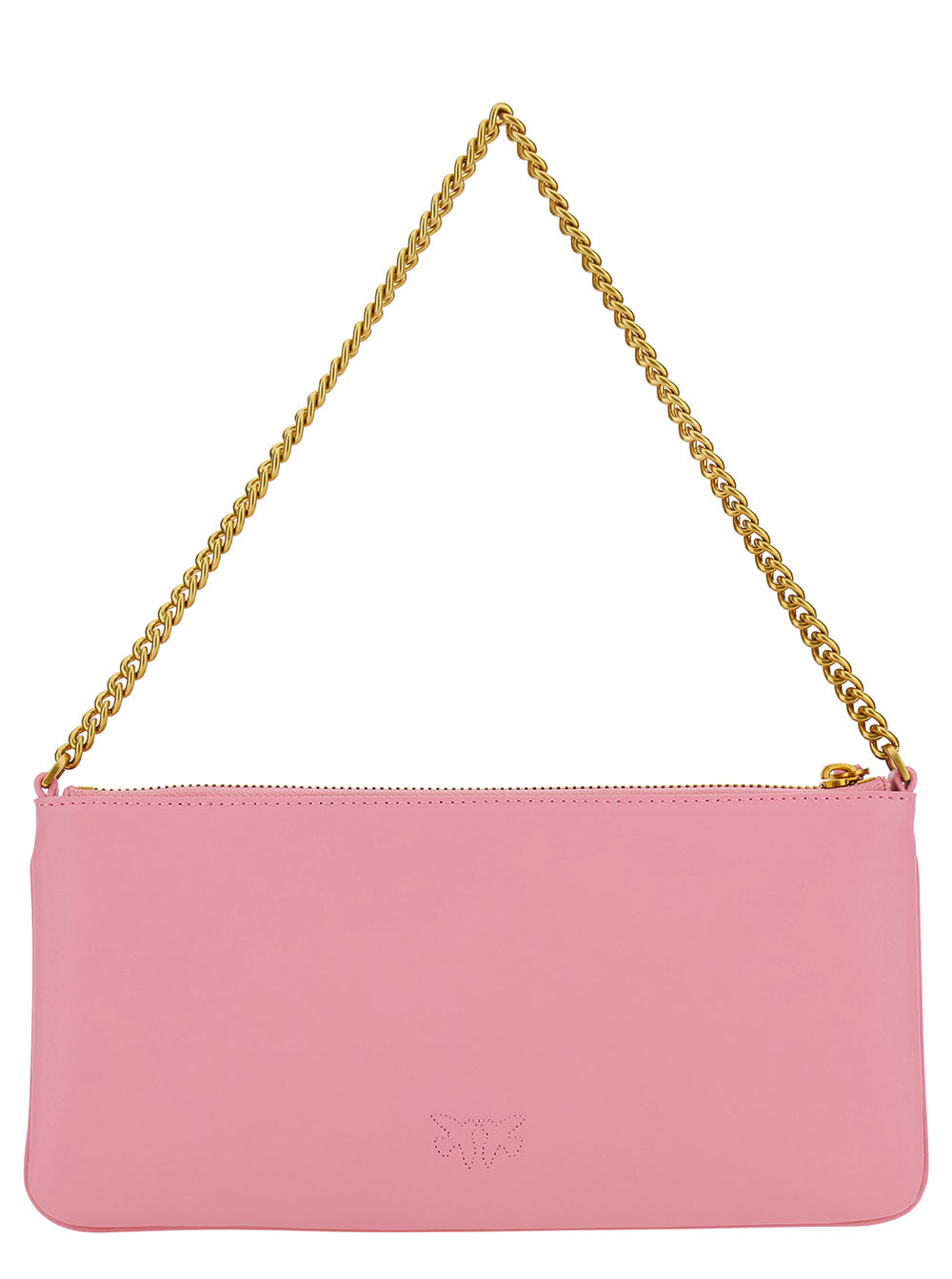 Shop Pinko Pink Horizional Flat Pouch With Love Birds Diamond Logo In Leather Woman In Rosa