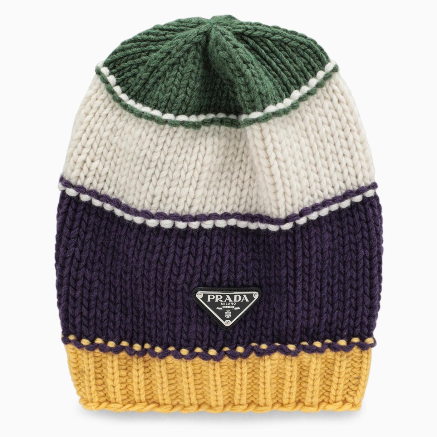 Shop Prada Yellow\/papaya Striped Wool And Cashmere Hat In Edera+viola