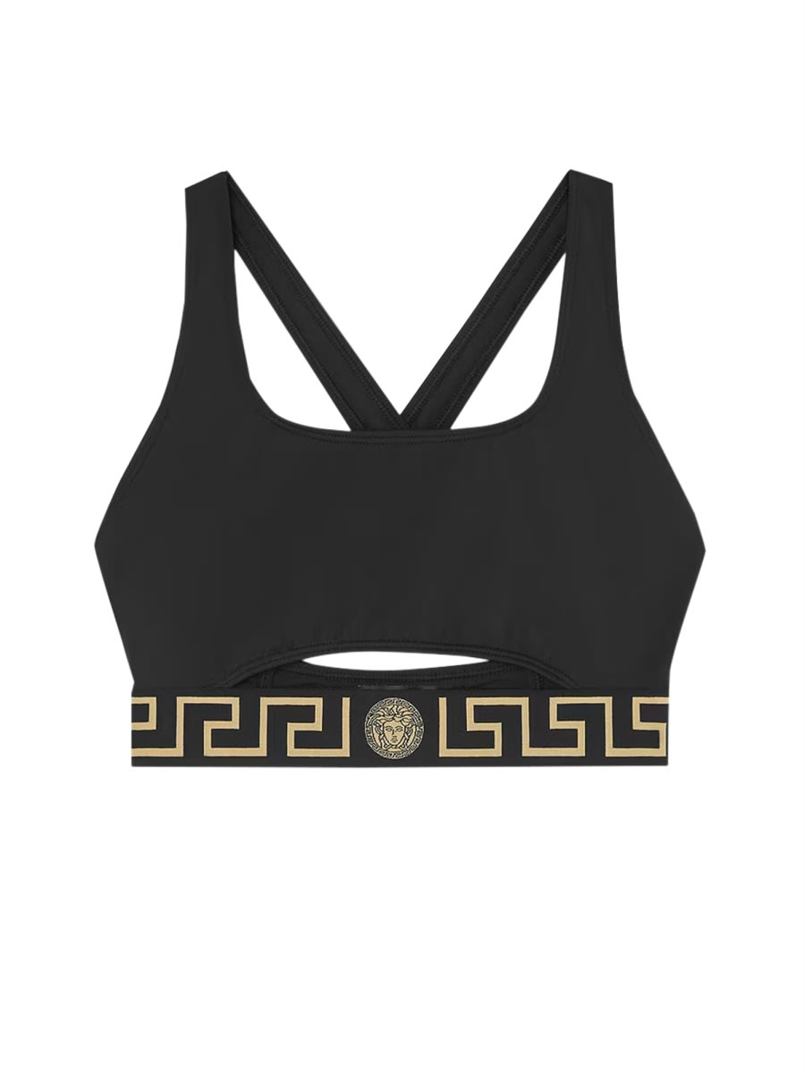 Shop Versace Bikini Top With Greek Border In Nero