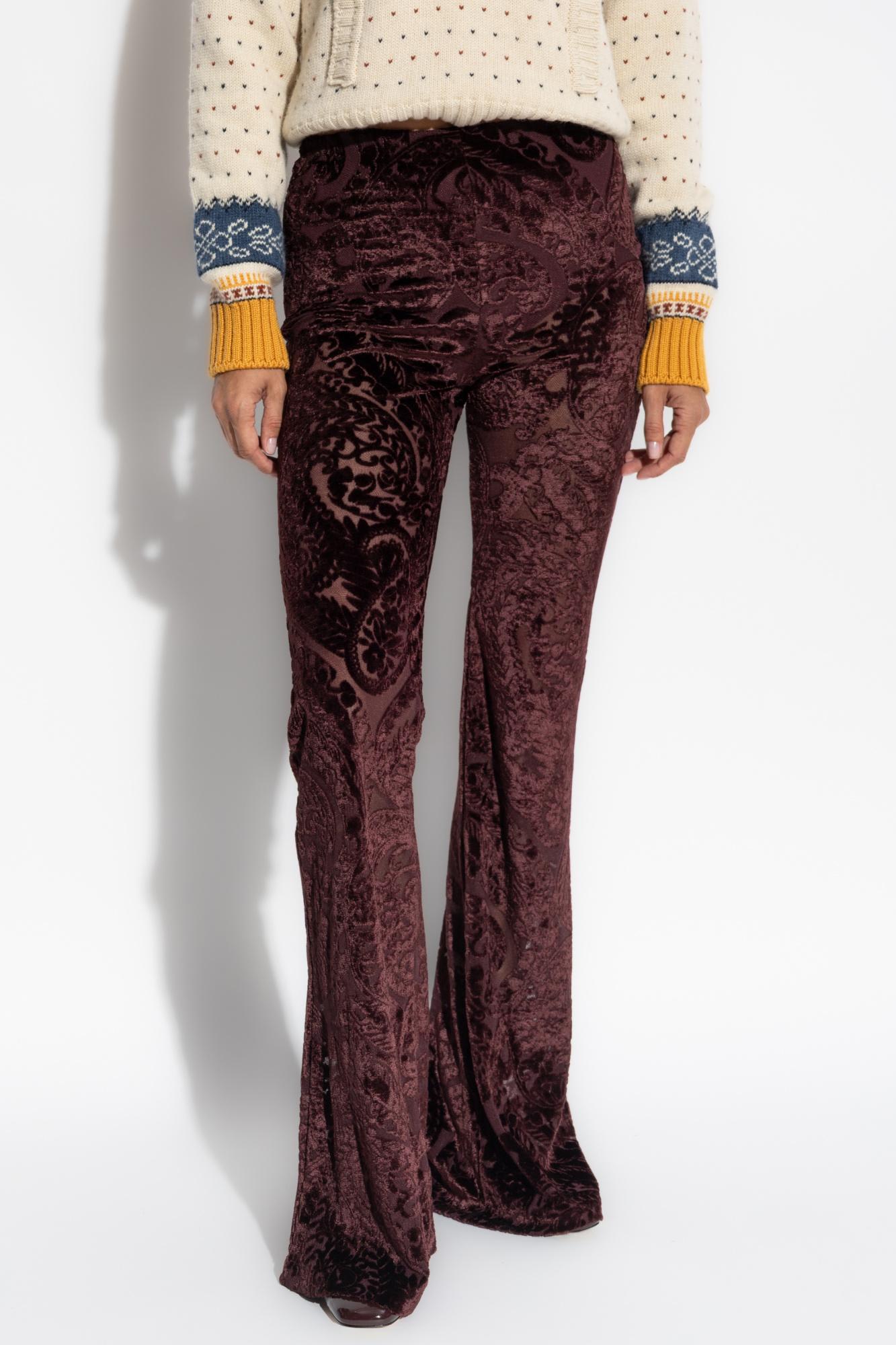 Etro Trousers With A Velvet Pattern In Burgundy