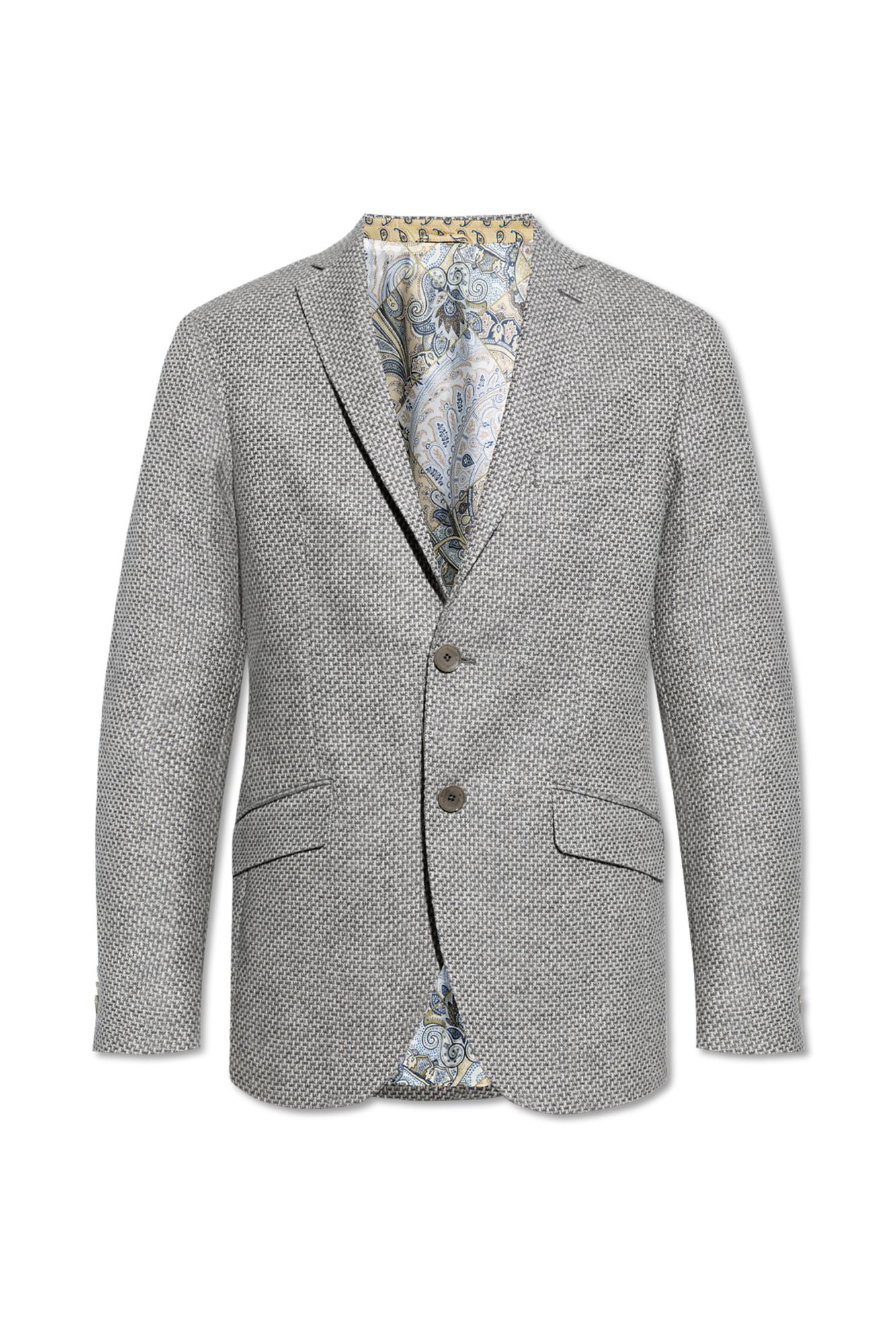 Shop Etro Wool Blazer In Grey