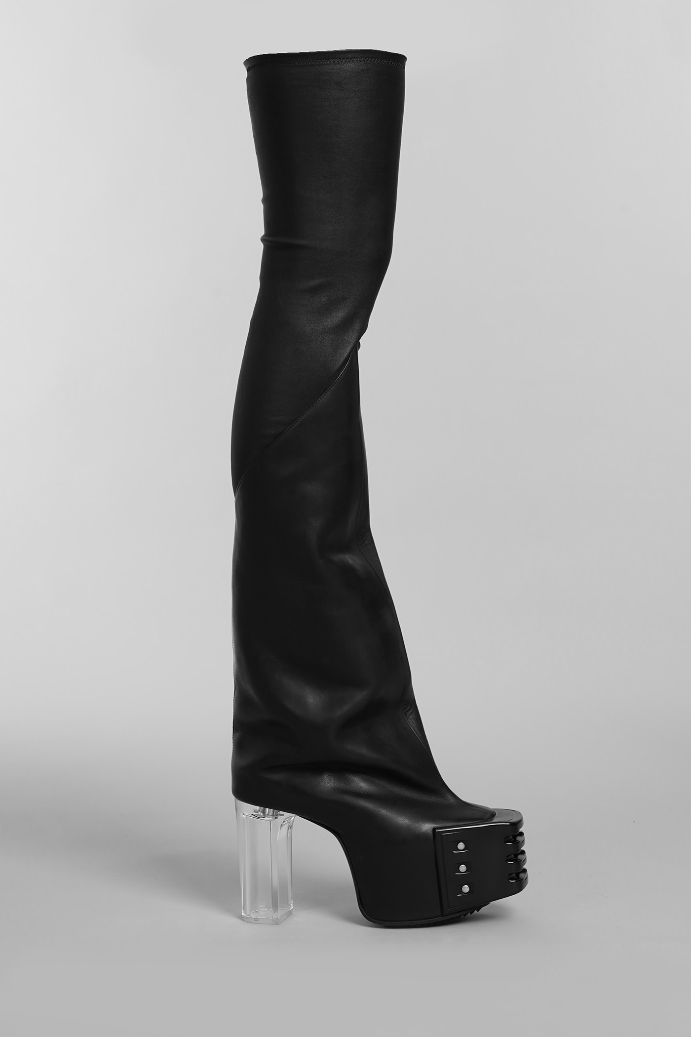 Rick Owens Flared Platforms 45 Boots In Black Leather