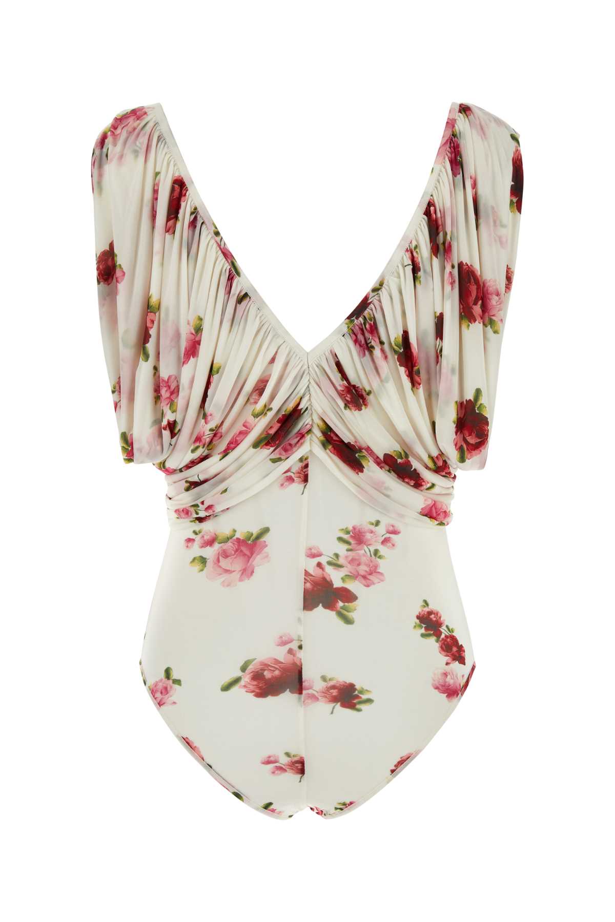 Magda Butrym Draped Sleeves Floral Pattern Bodysuit In Cream