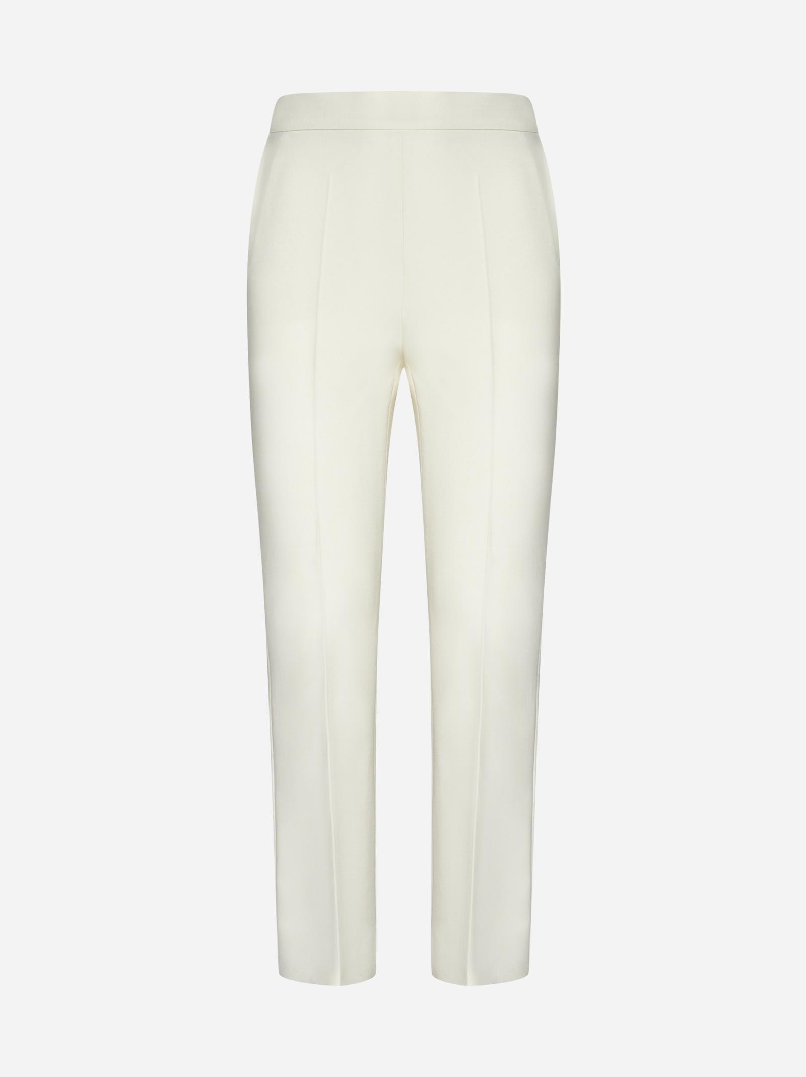 Shop Max Mara Nepeta Stretch Wool Trousers In White