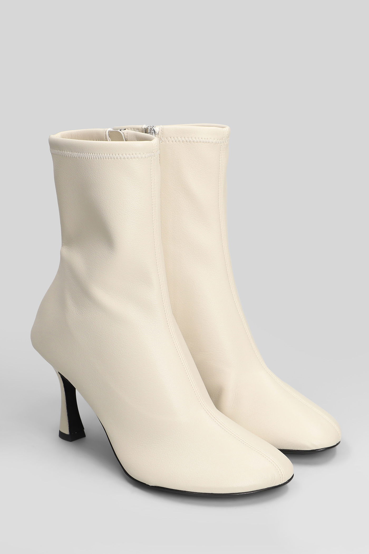 3juin Alessia 080 High Heels Ankle Boots In Beige Leather In White