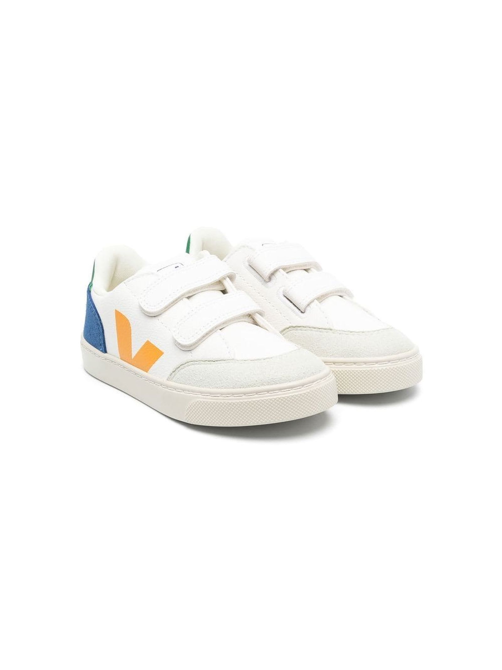 Veja Kids' White Fabric Sneakers In Bianco+giallo