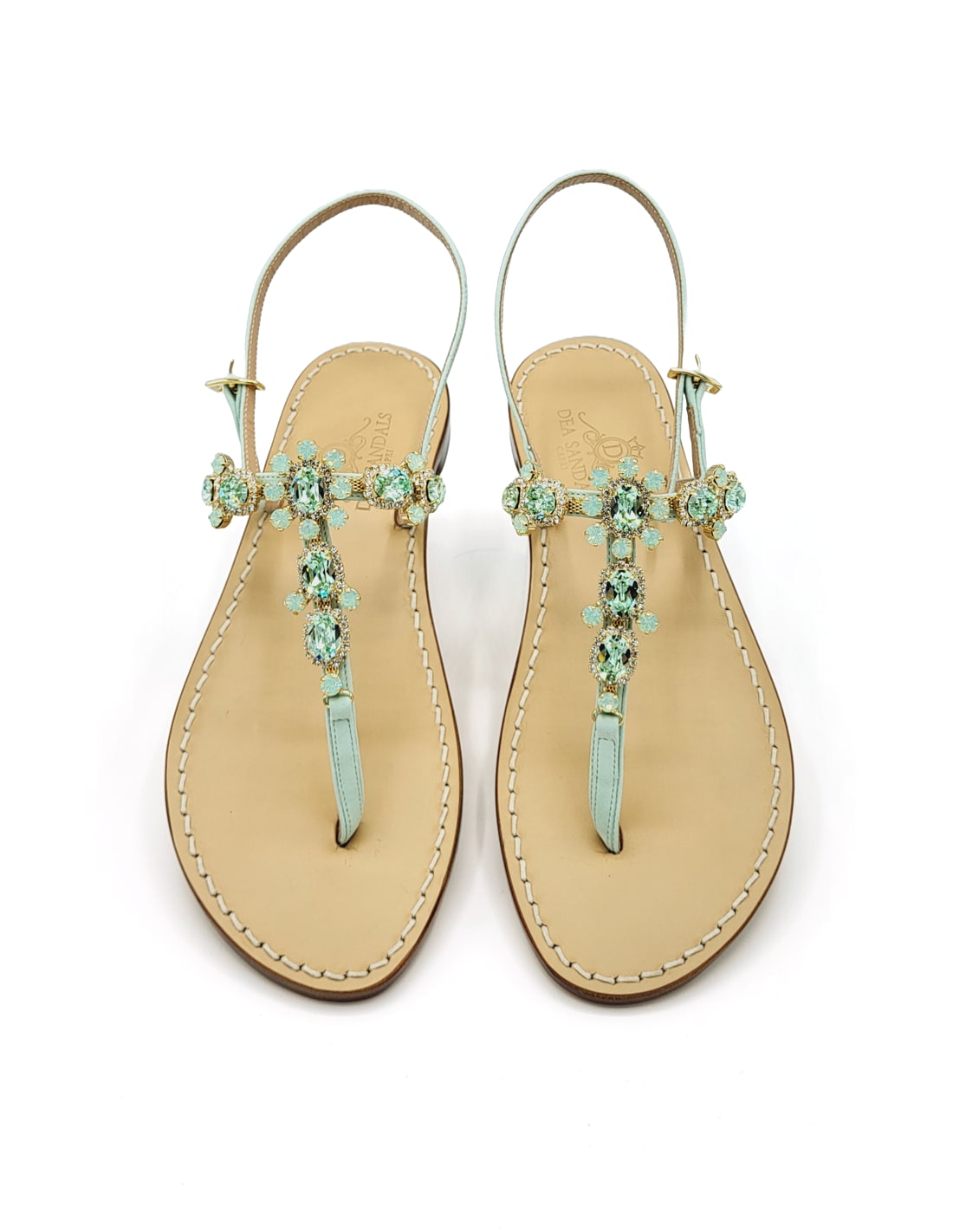 Dea Sandals Via Krupp Aqua Green Suede Jewel Sandals In Aqua Green, Crystals
