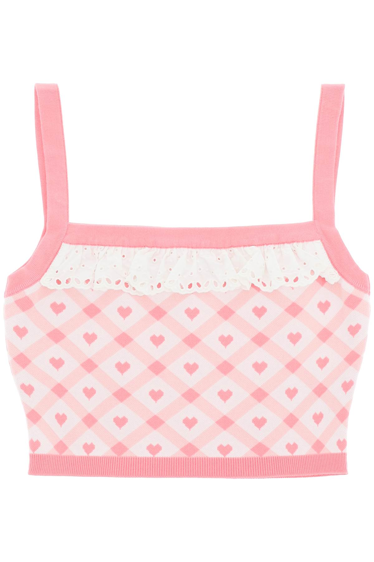 Shop Alessandra Rich Checked Cropped Top In Light Pink White (pink)