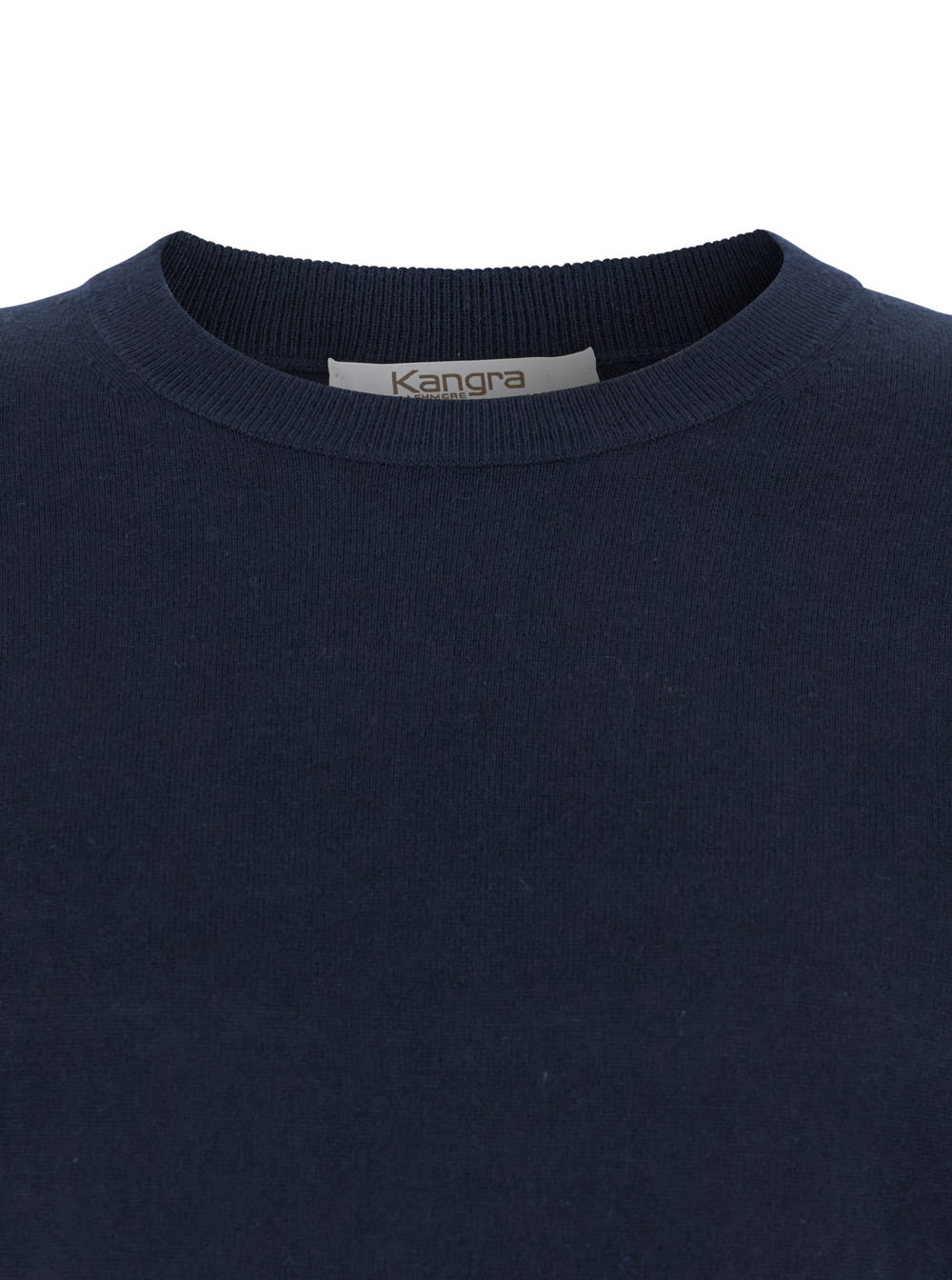 Kangra Cashmere Blue Crewneck Sweater With Ribbed Trims In Wool Man In Blue