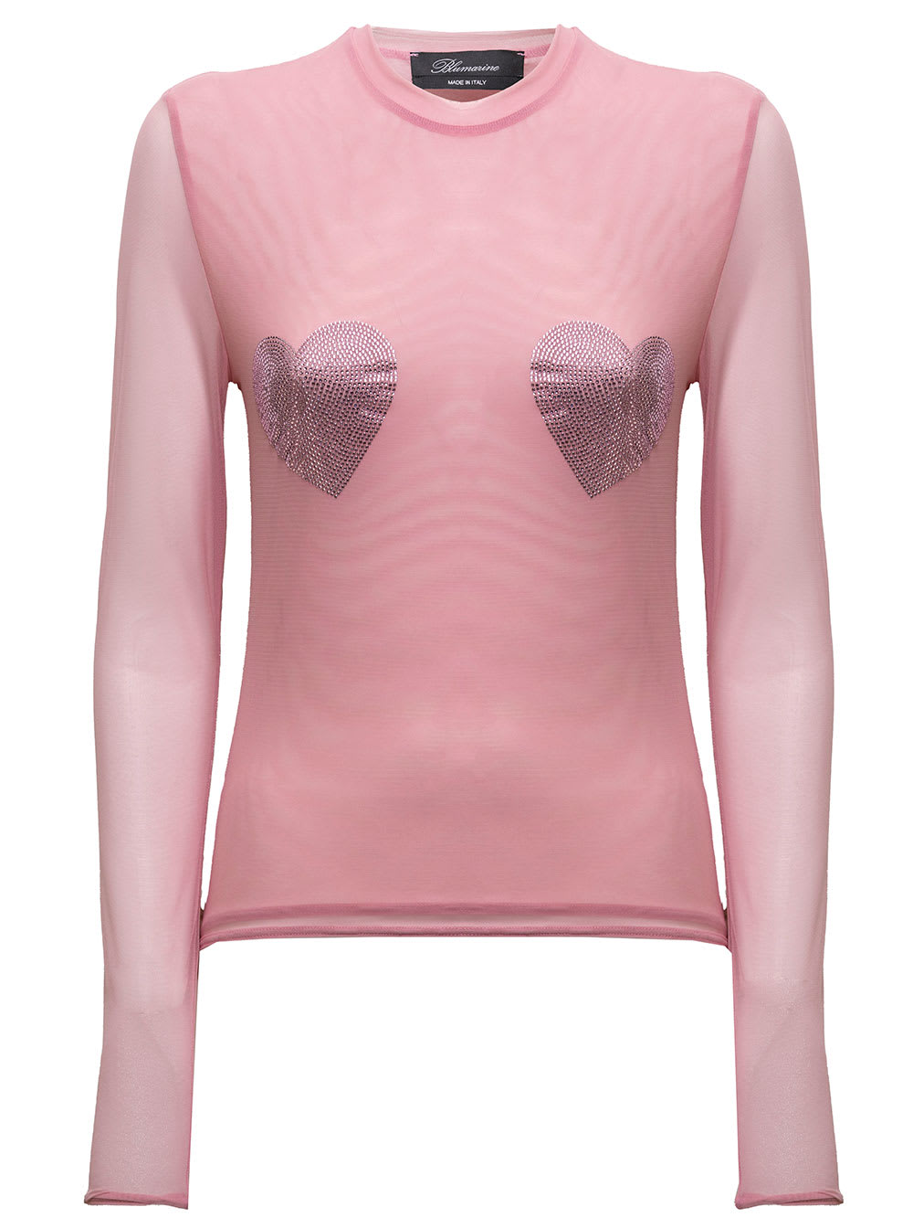 Blumarine Pink Sheer Tulle Long-sleeved Shirt With Hearts Detail Blumarine Woman