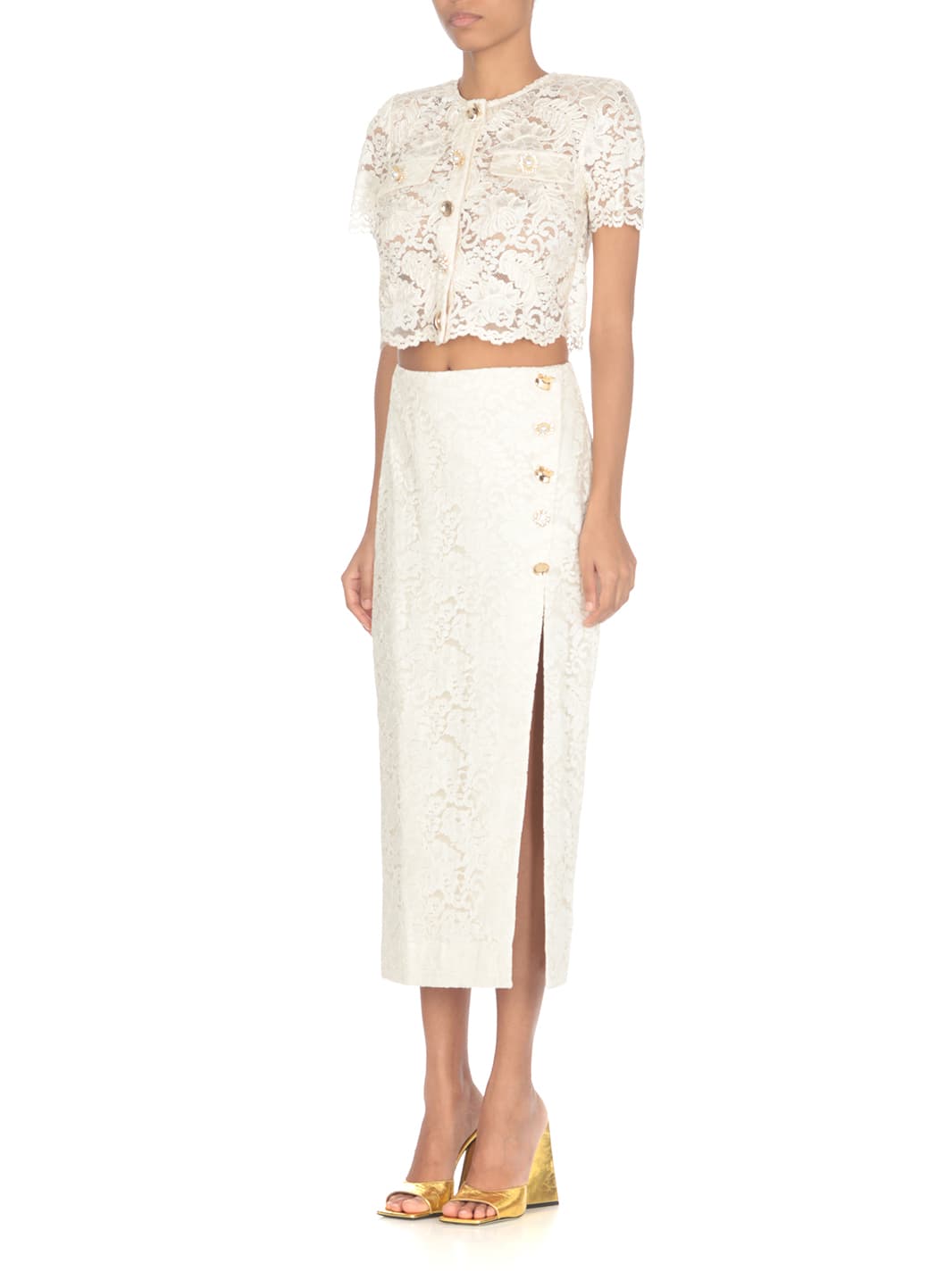Shop Self-portrait Lace Cord Top In Ivory