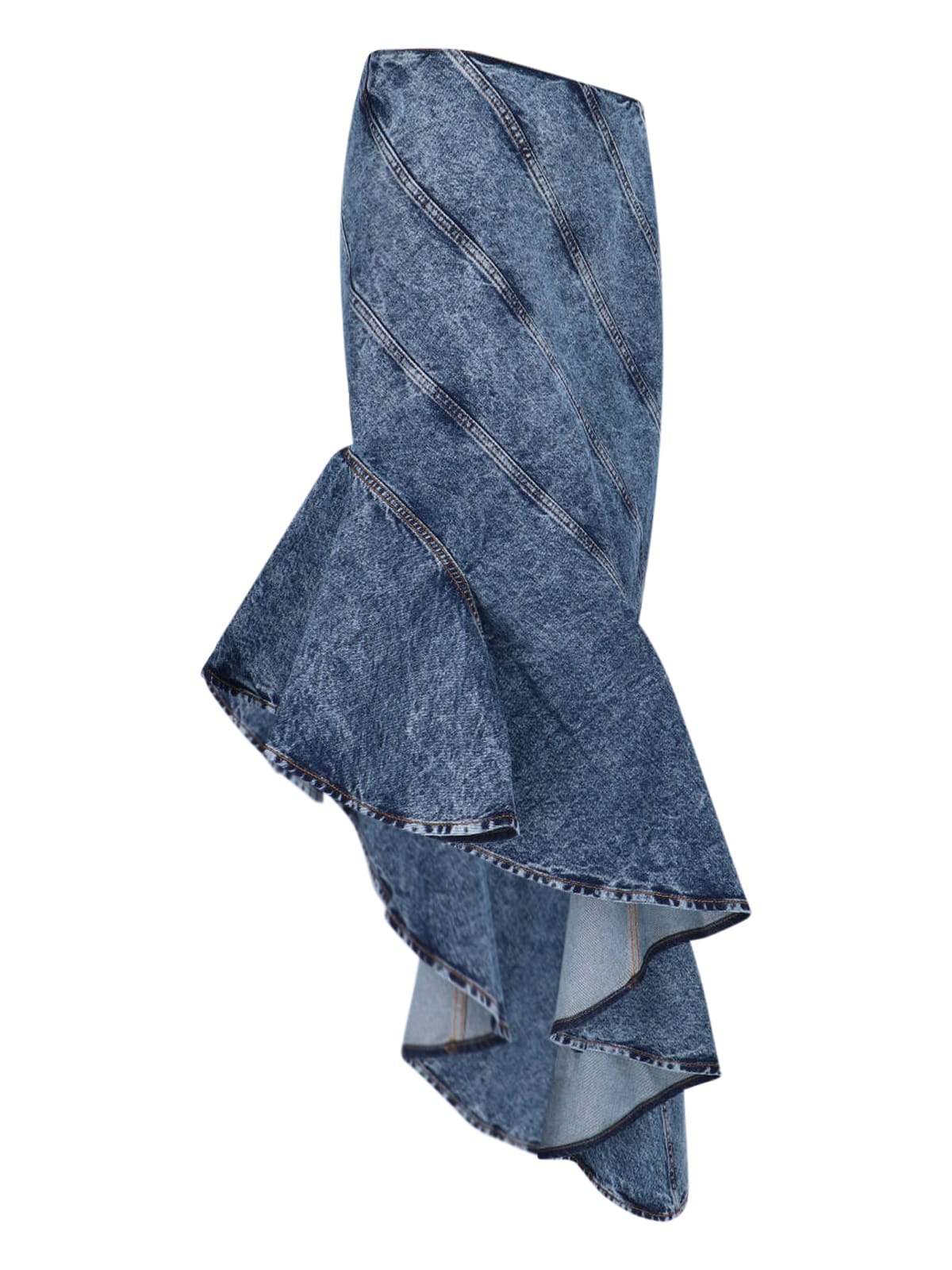 Alaïa Spiral Design Denim Midi Skirt With Hem In Blue