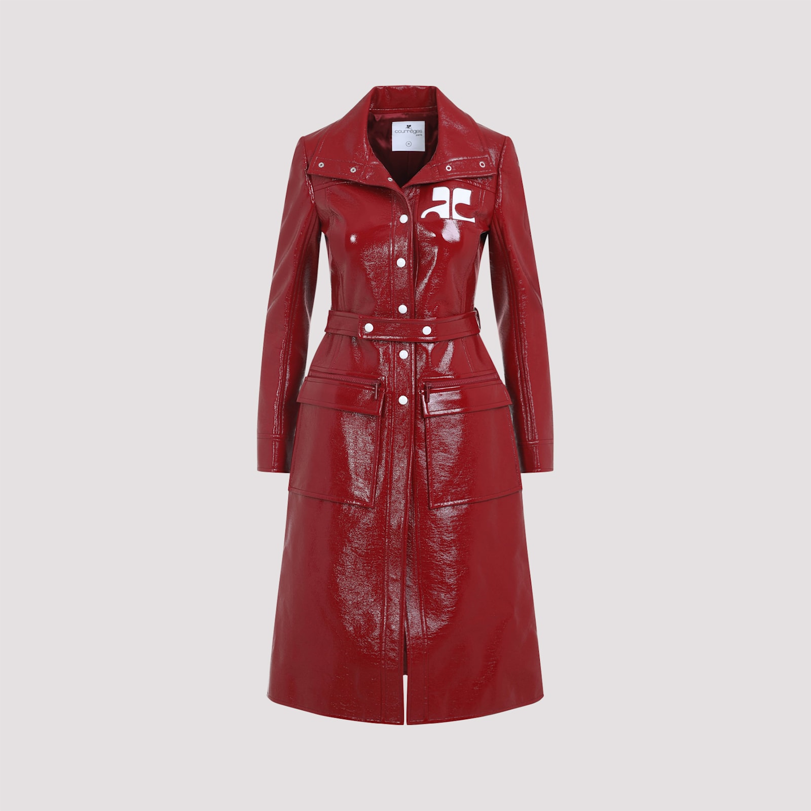 Courrèges Belted Trench Coat In Red