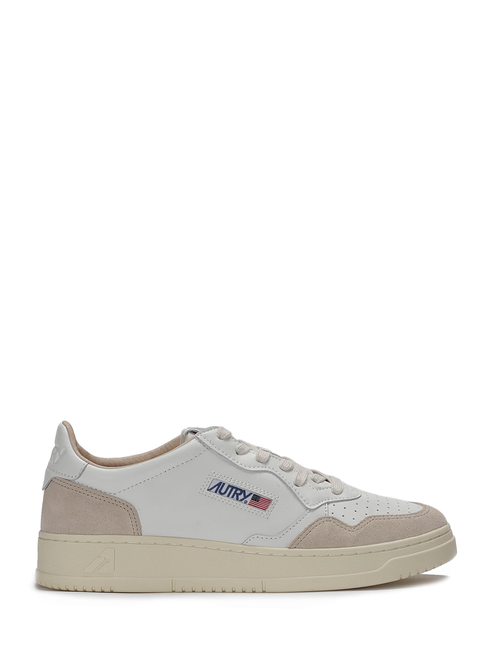 Autry Medalist White Low Top Sneakers With Beige Suede Details In Leather Man In White