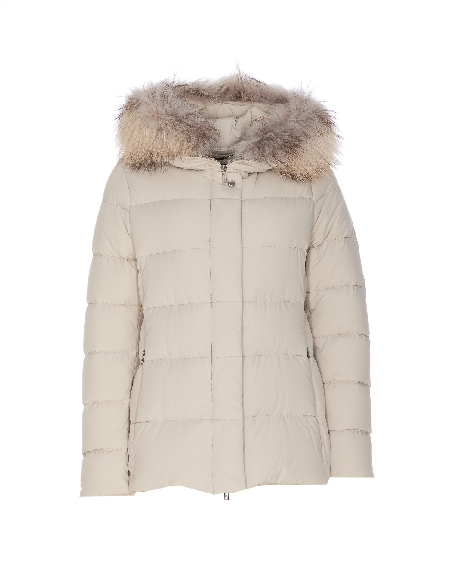 Moorer Quilted Jacket With Removable Fur Hood In White