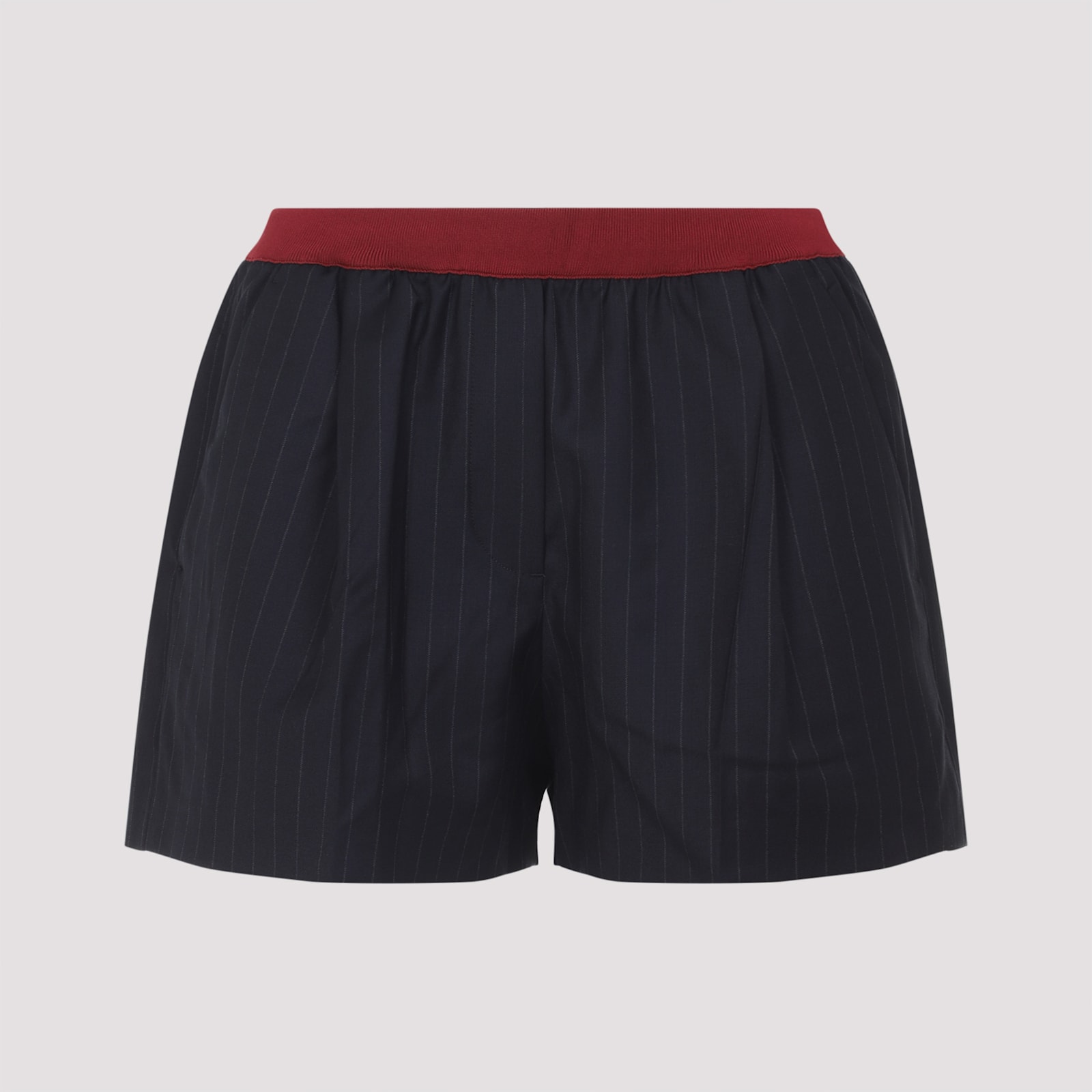 Miu Miu Virgin Wool Pinstriped Shorts In Blue