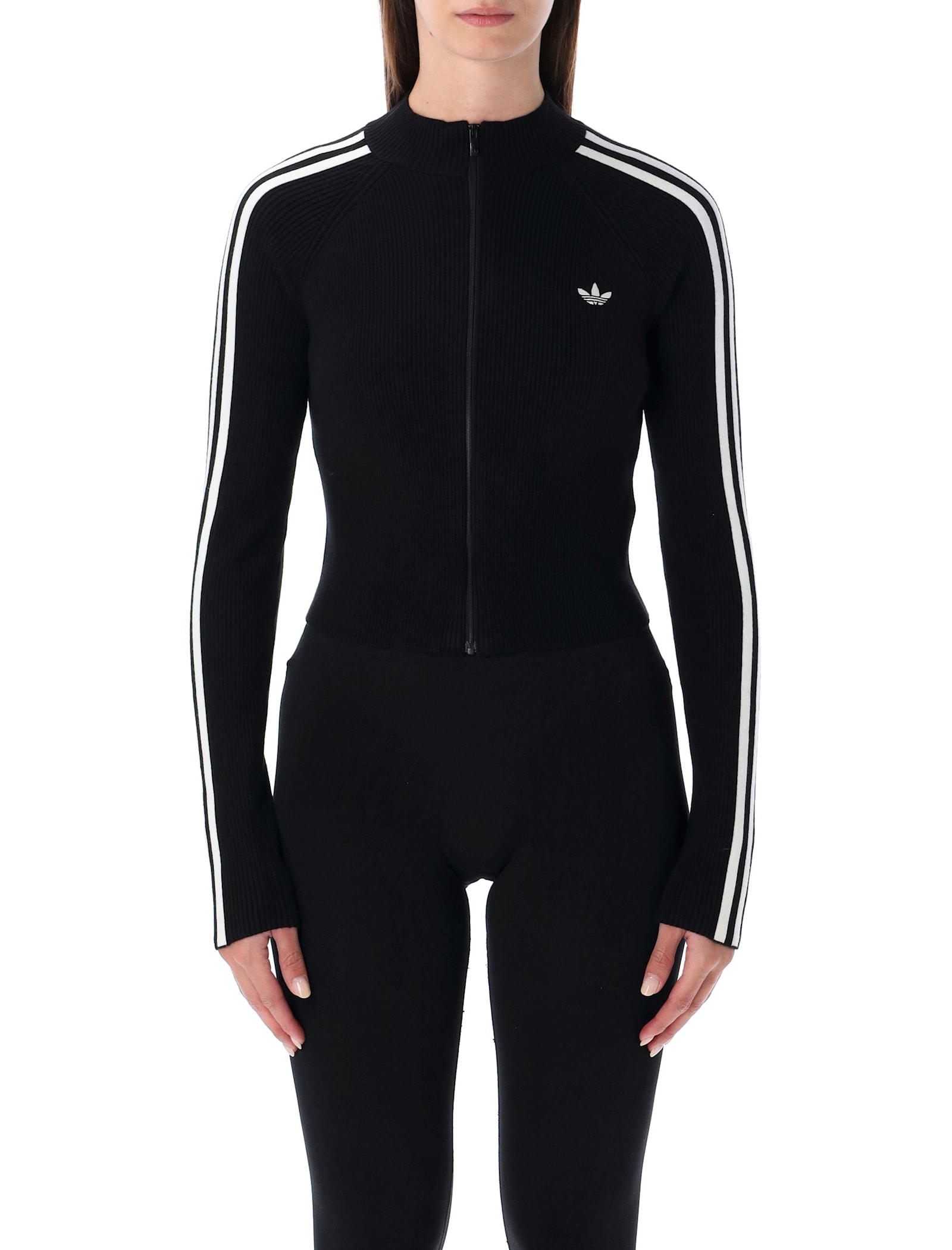 Adidas Originals Adicolor 3-stripes Slim Knit Track Top In Black