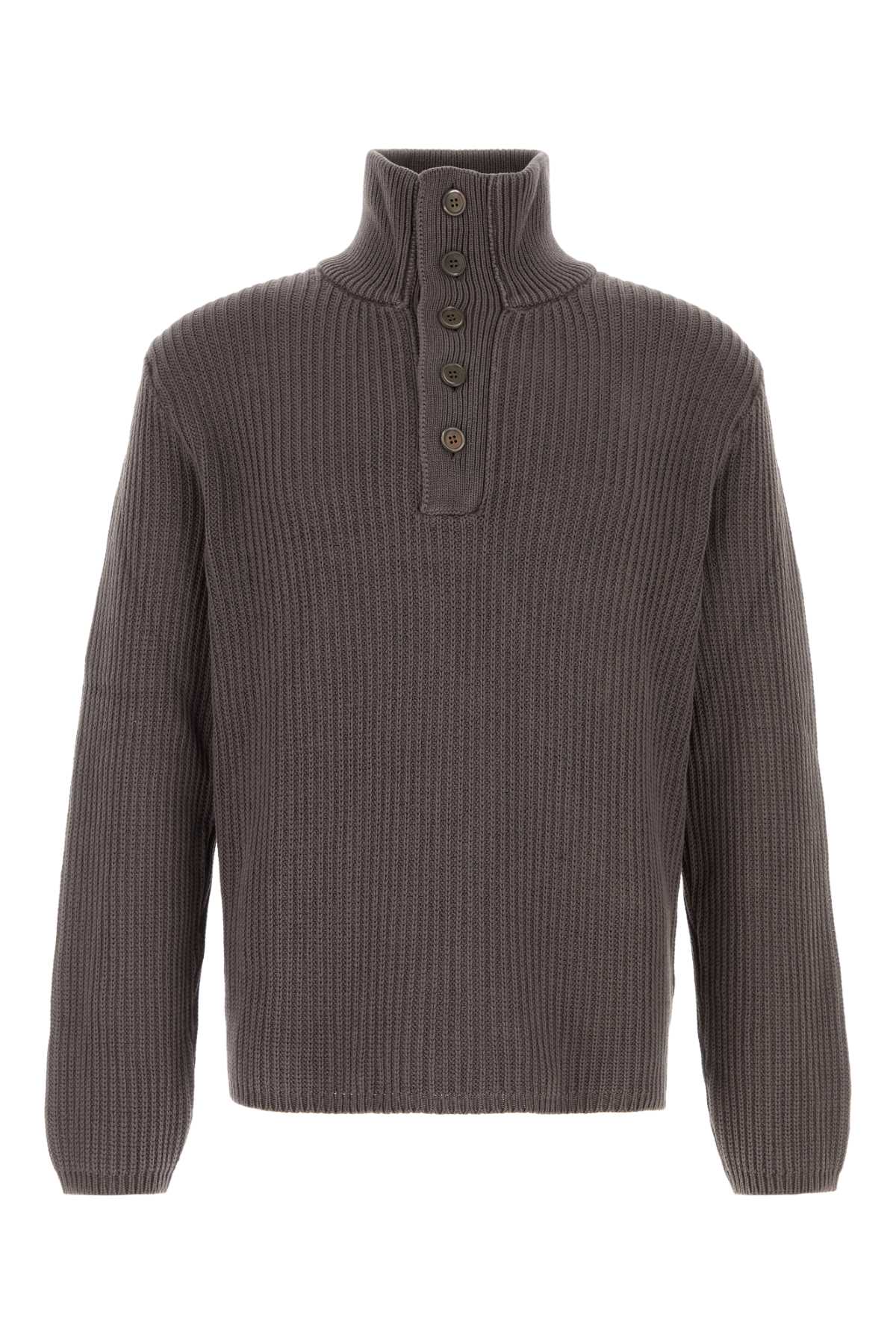 Our Legacy Navigator Polo With High Neck And Textured Ribbed Knit In Wetbarkdrycotton