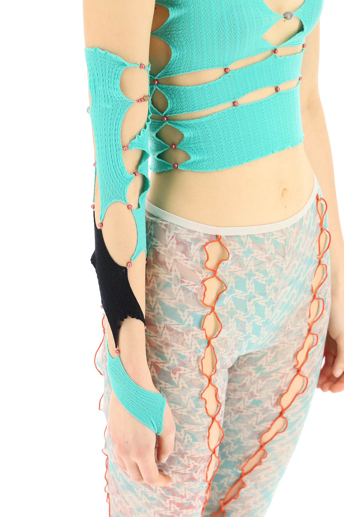 Shop Rui Knit Sleeve With Cut-out And Beads In Seafoam Onyx (green)