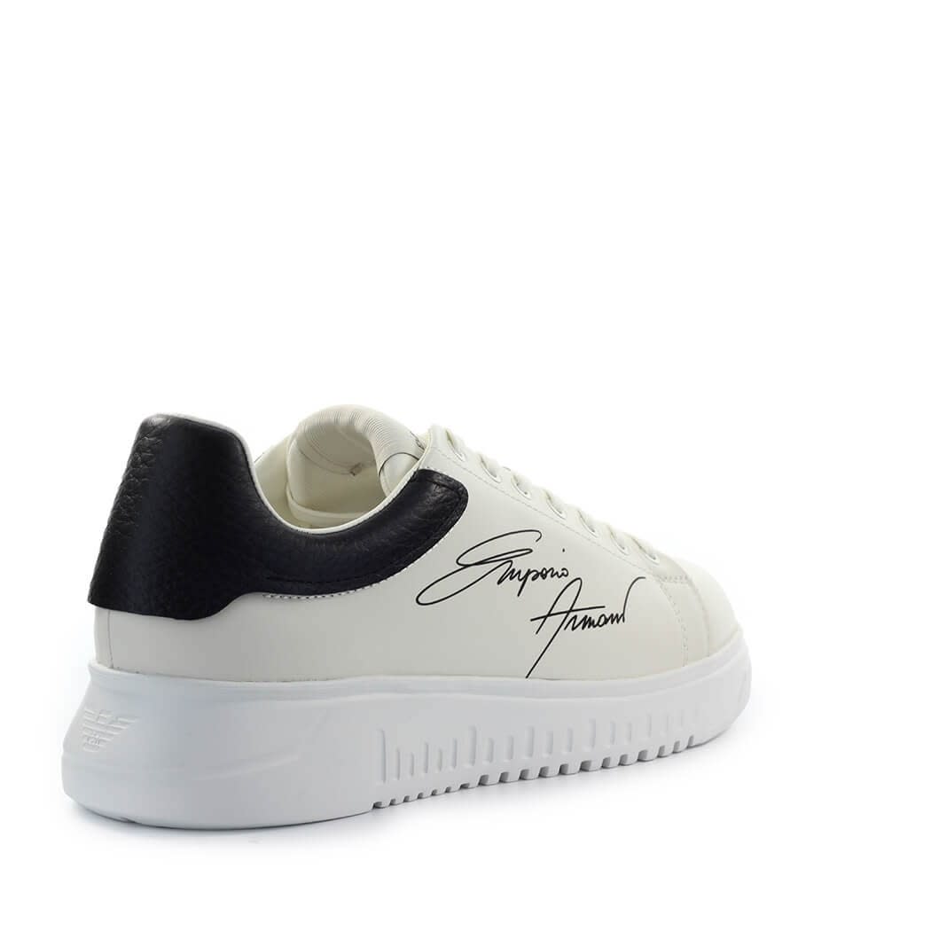 Shop Emporio Armani Signature Cream Black Sneaker