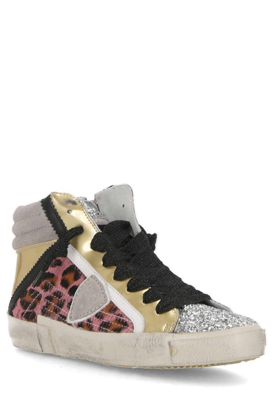 Shop Philippe Model Prsx Glittered High-top Sneakers In Multicolour