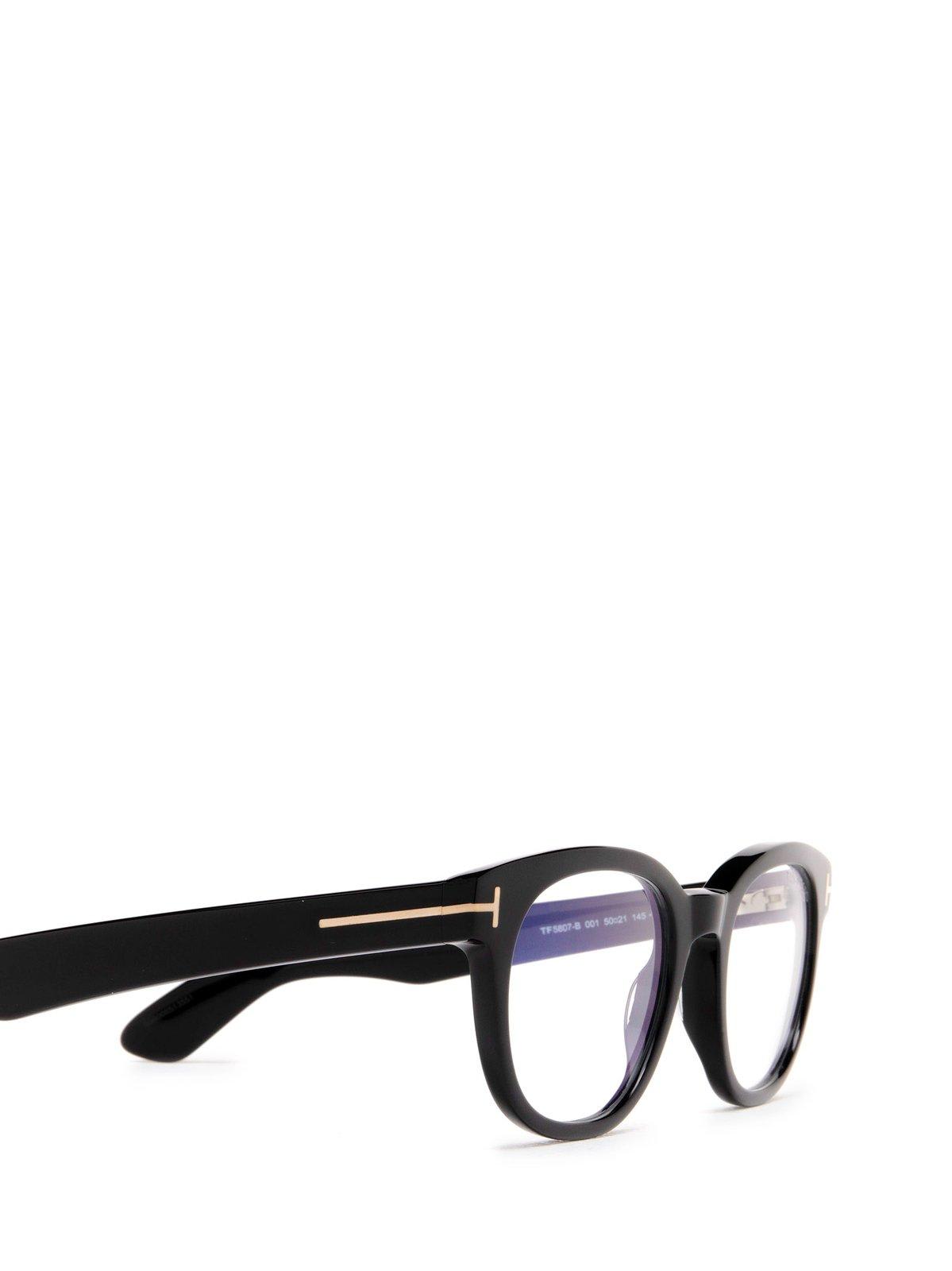 Shop Tom Ford Round Frame Glasses Glasses In 001 Nero Lucido