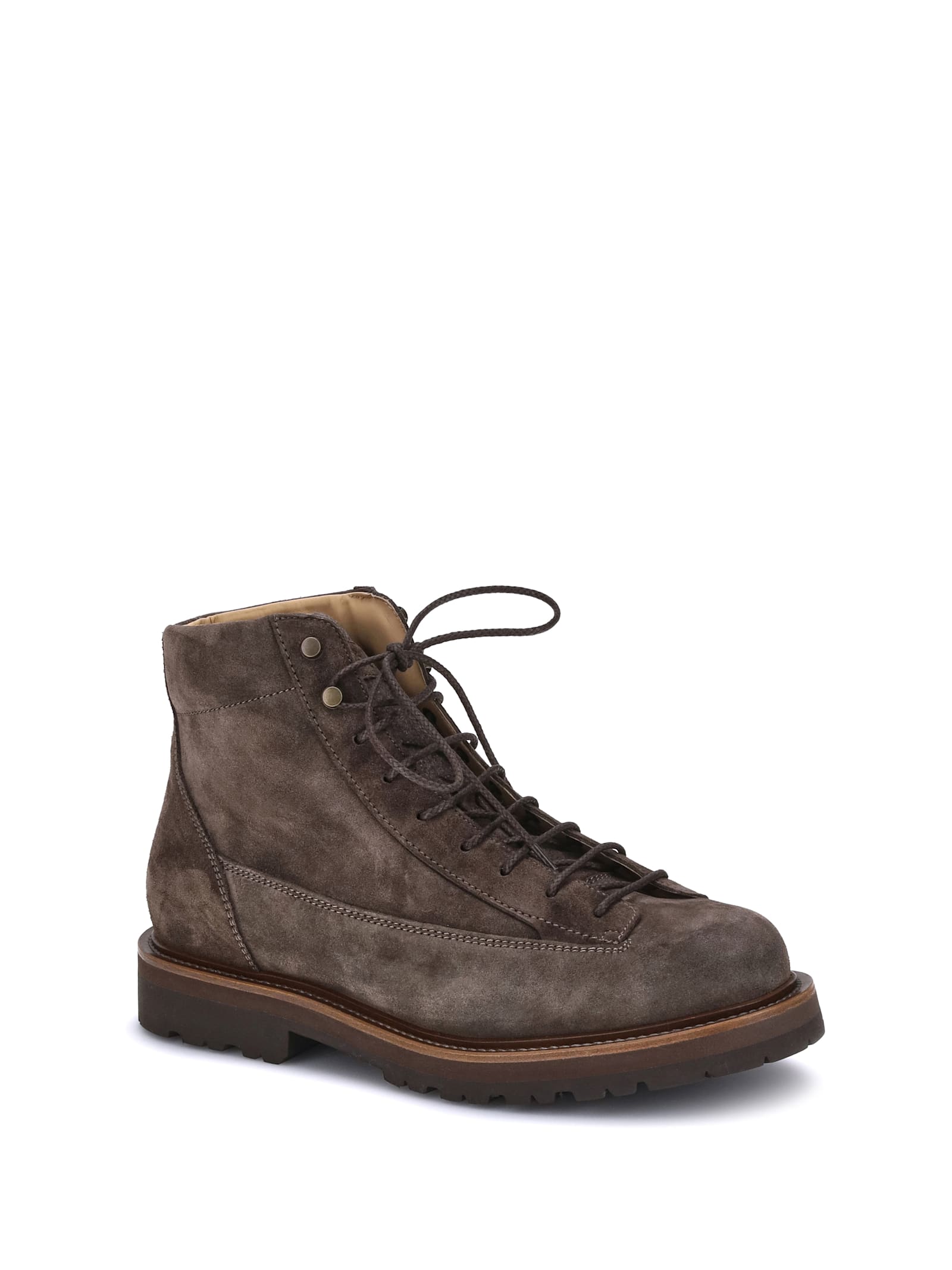 Brunello Cucinelli Suede Lace-up Ankle Boots In Brown