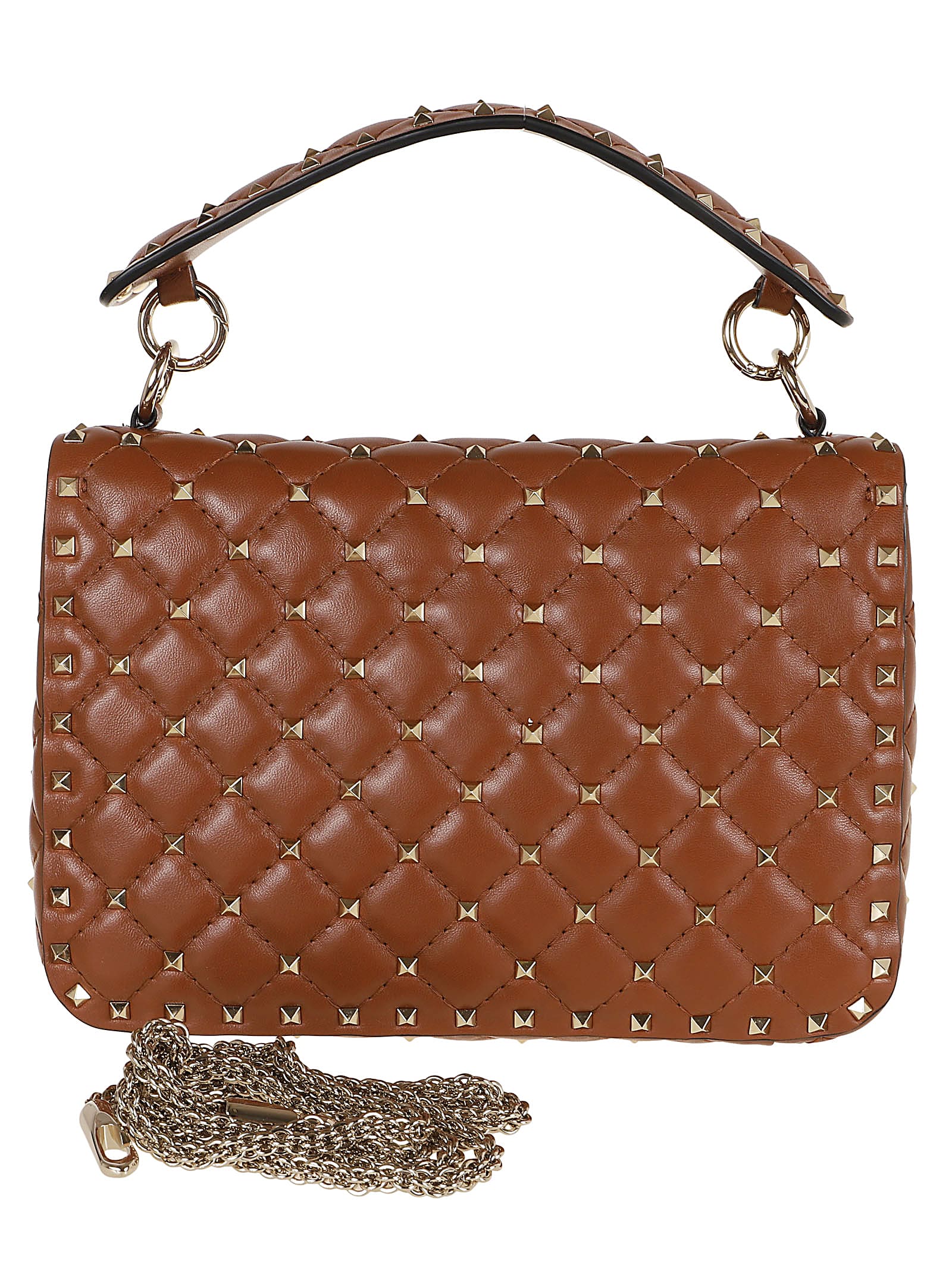 Shop Valentino Medium Shoulder Bag Spike Rockstud In Tobacco