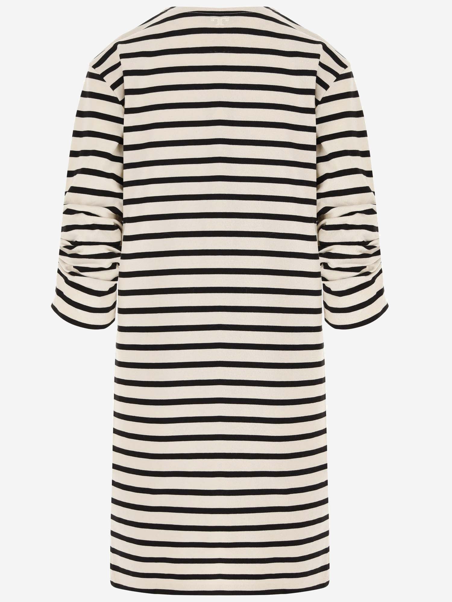 Shop Tory Burch Scrunched Sleeve Jersey T-shirt Dress In Ivory / Black