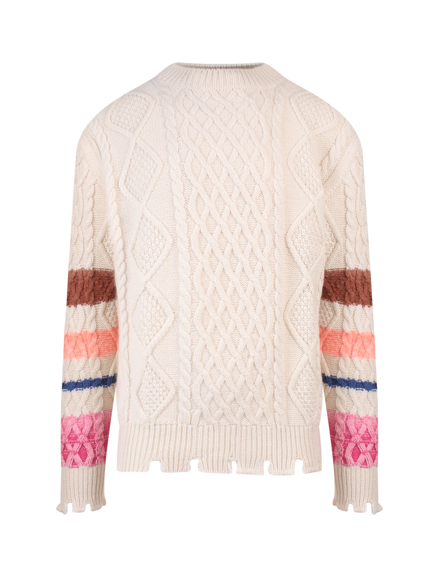 Barrow Sweater Unisex Off-white Cable Knit Sweater With Smile In Beige