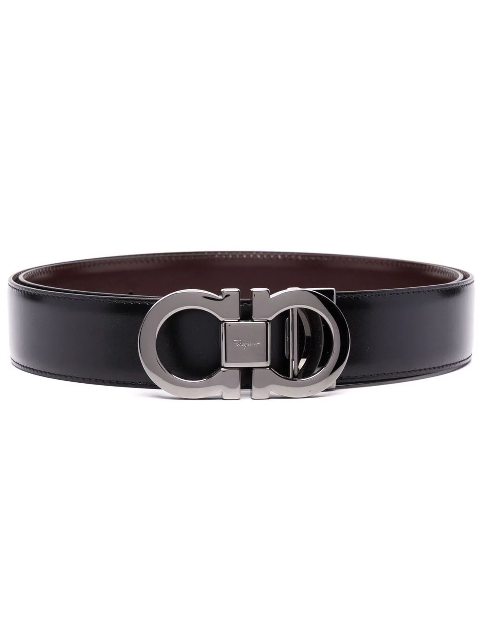Salvatore Ferragamo Black Reversible Calfskin Leather Belt
